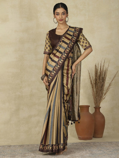 970001 Traditional Ajrakh Print Kozy Silk Light Weight Saree