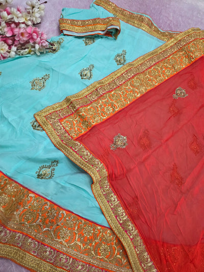 978001 Rajasthani Traditional Lehenga with Chinon Dupatta - Blue