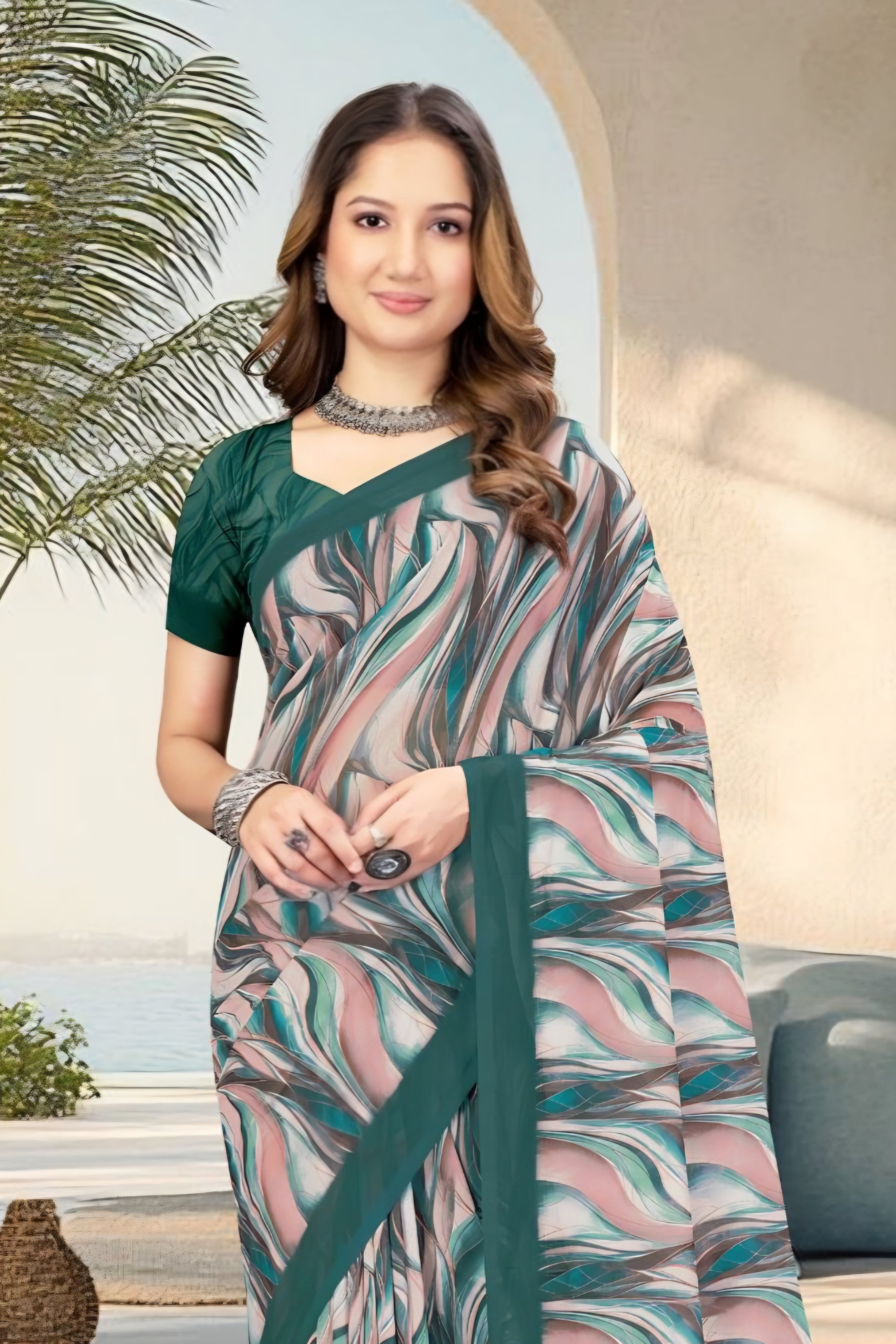 2217 Chitra Special Digital Print Georgette Crepe Saree