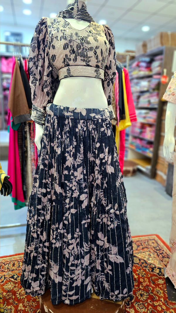 10238 Soft Silk Flower Printed Premium Lehenga with Pearl Work Ready Stylish Blouse & Chokhar Dupatta