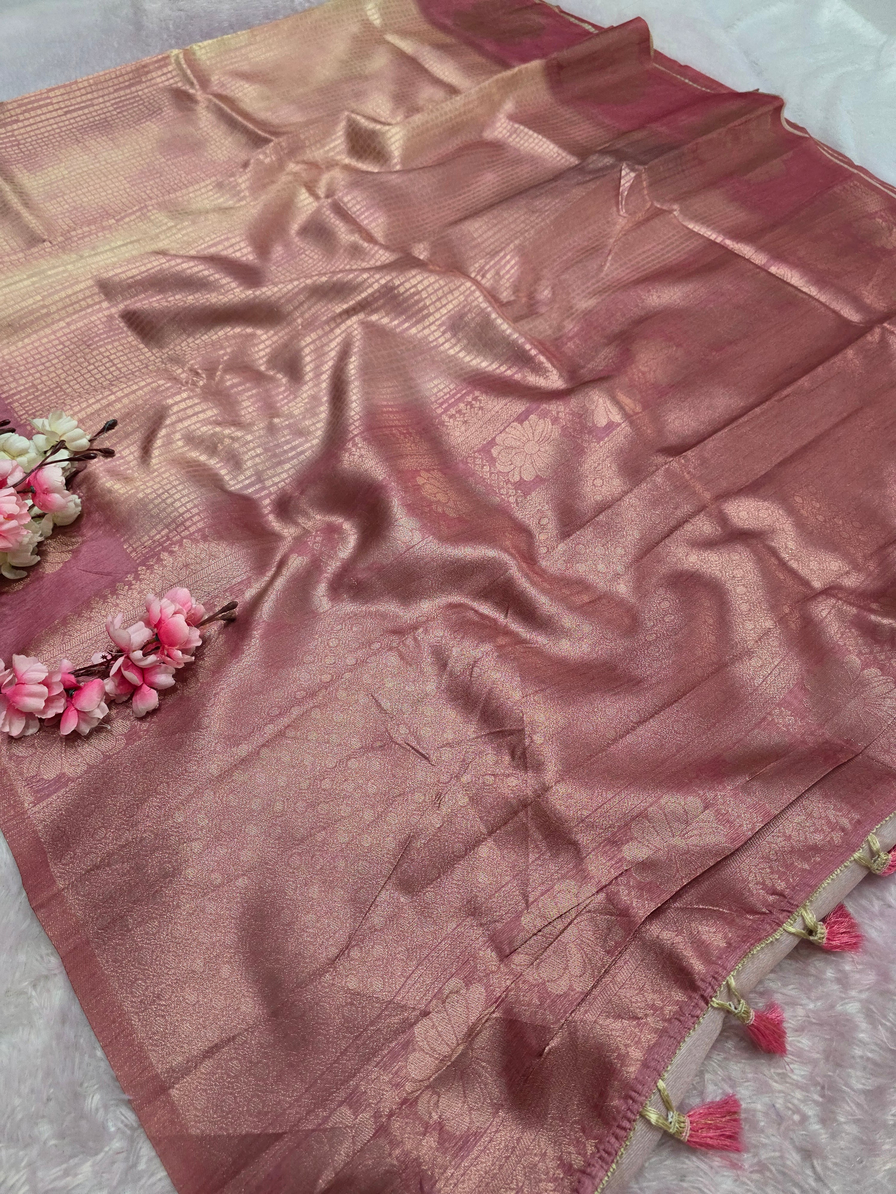 103101 Chitra Special Soft Banarasi Silk Saree with Shaded Print and Zari Weaving - Pink