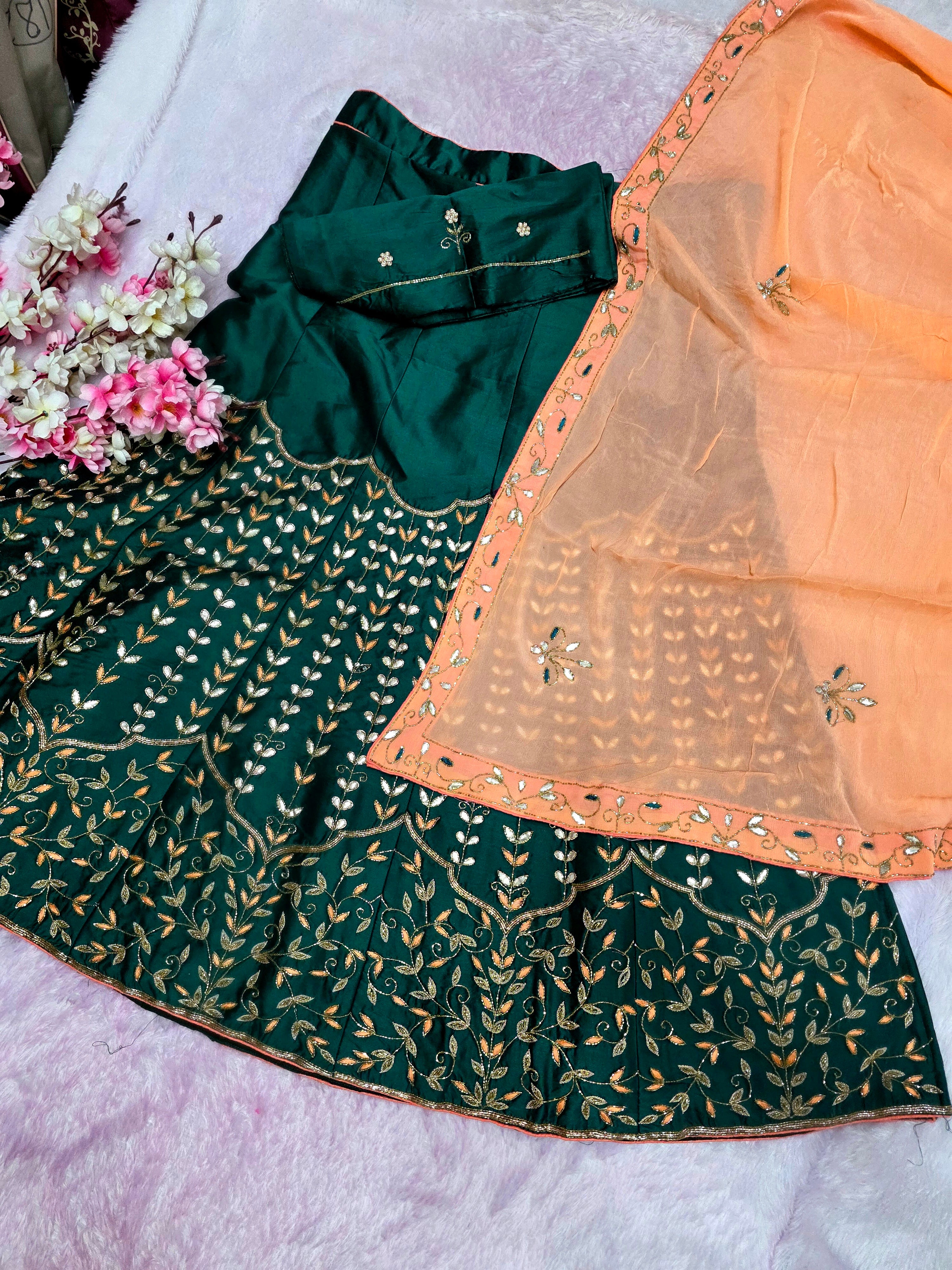 978004 Traditional and Stylish Silk Rajasthani Lehenga with Handwork Premium Work