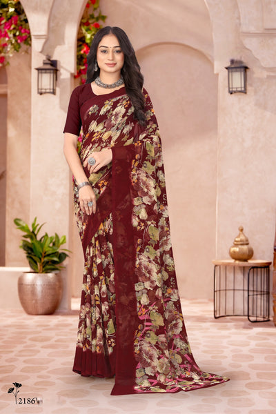 2186 Very Heavy Georgette Flower Print Saree