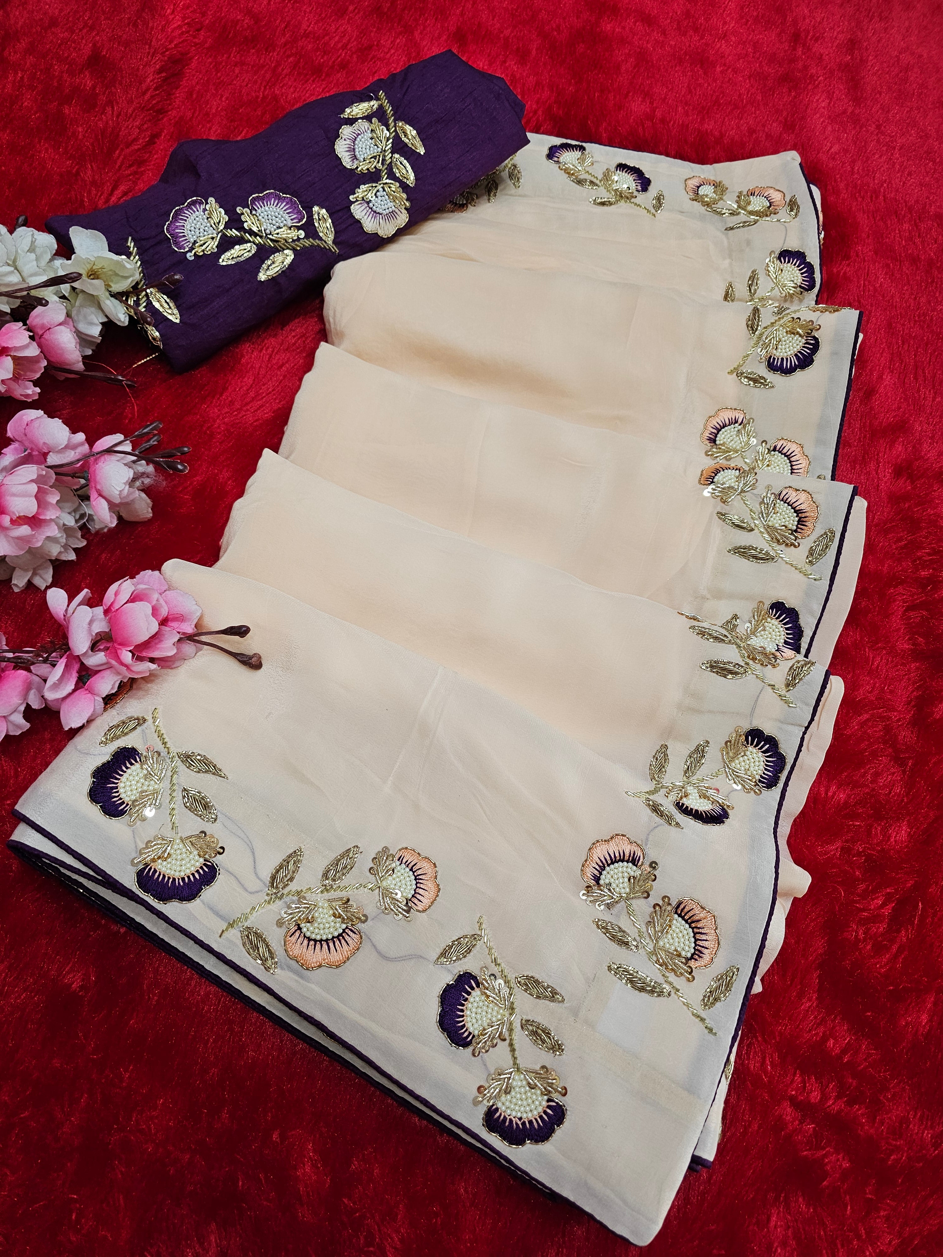 2238 Designer Party Wear Pure Crepe Silk Saree with Hand Pearl Work