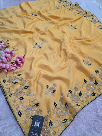 5461 Pure Russian Silk Designer Cutdana and Pearl Work Yellow Saree (815008) 961001