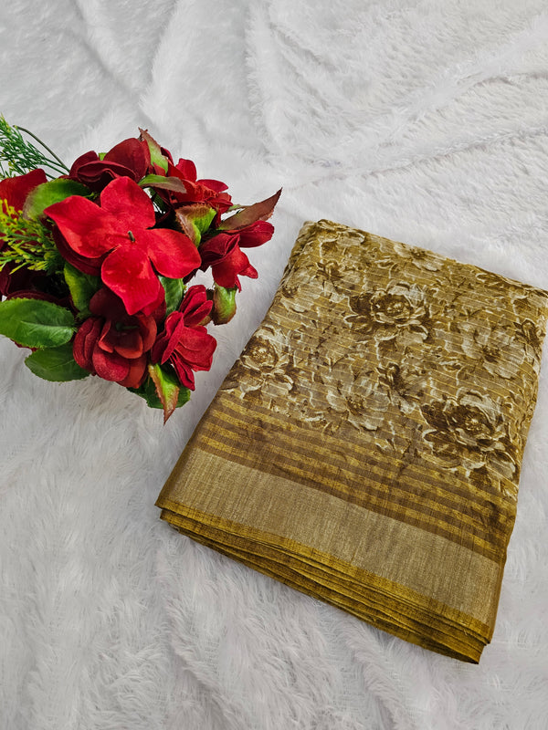 764002 Unique Soft Linen Cotton Printed Saree