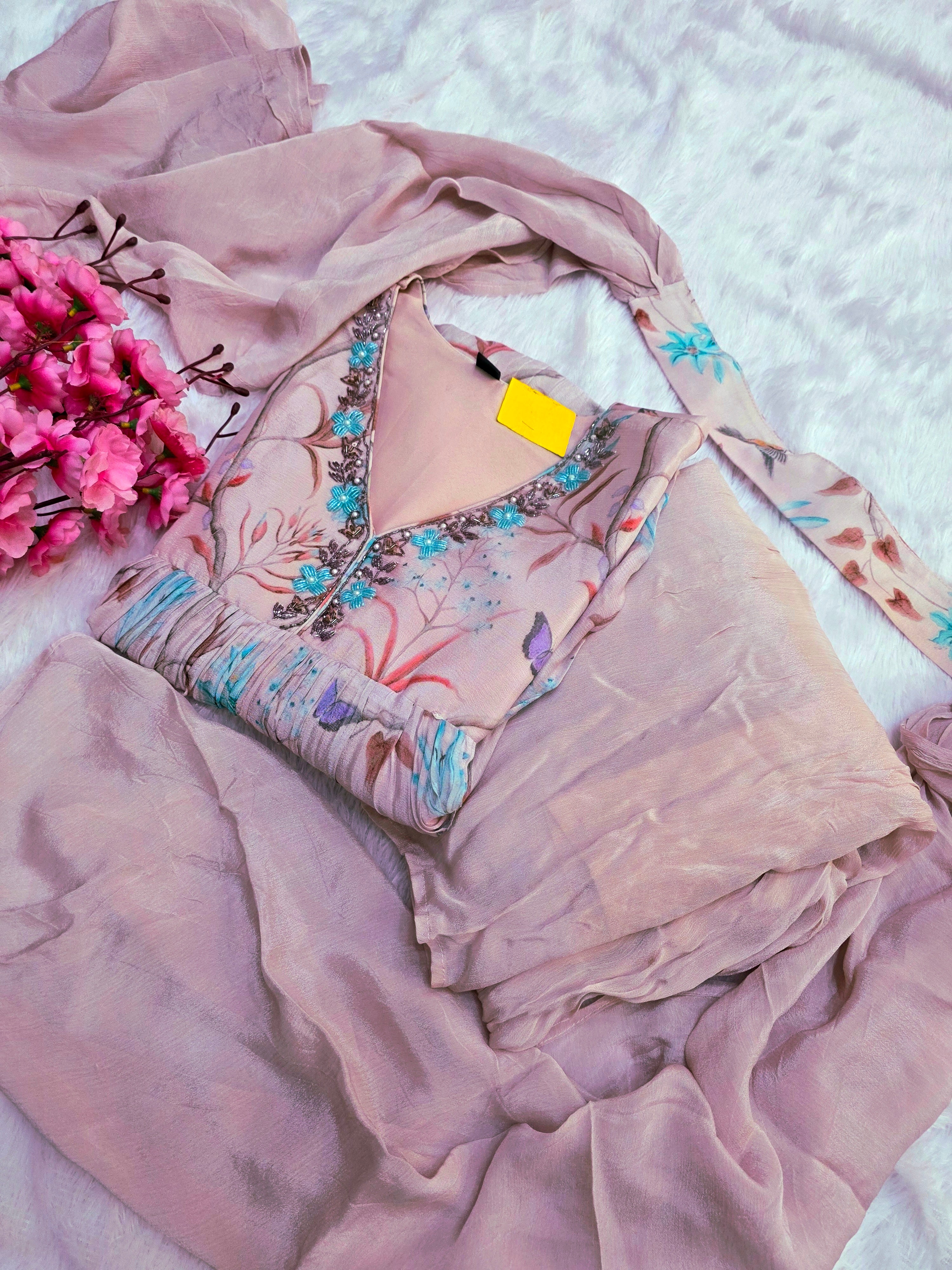 C81005 Designer Chinon Silk Dress with Sharara and Dupatta