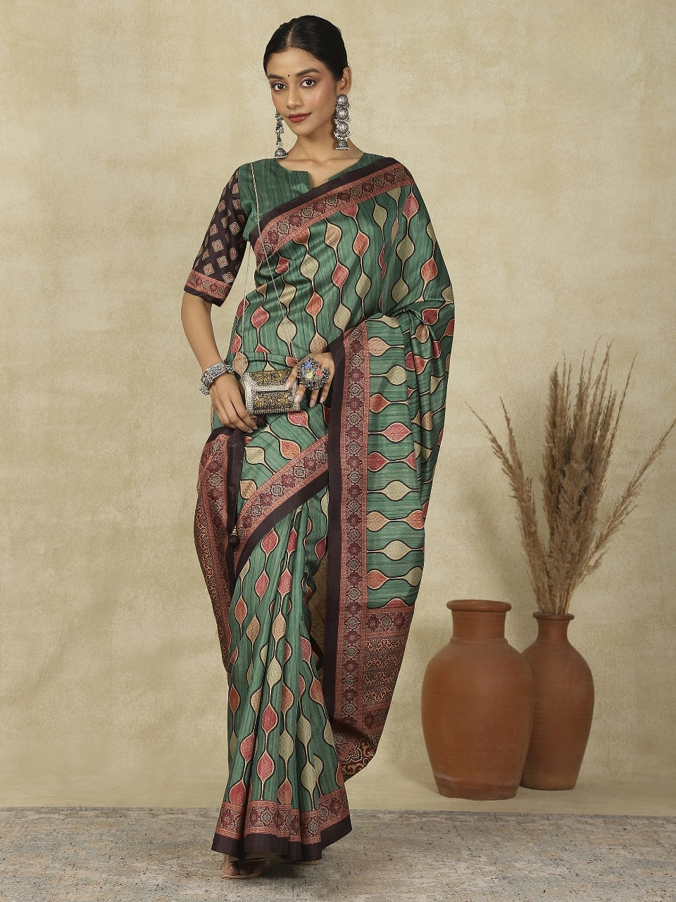970004 Traditional Ajrakh Print Kozy Silk Light Weight Saree