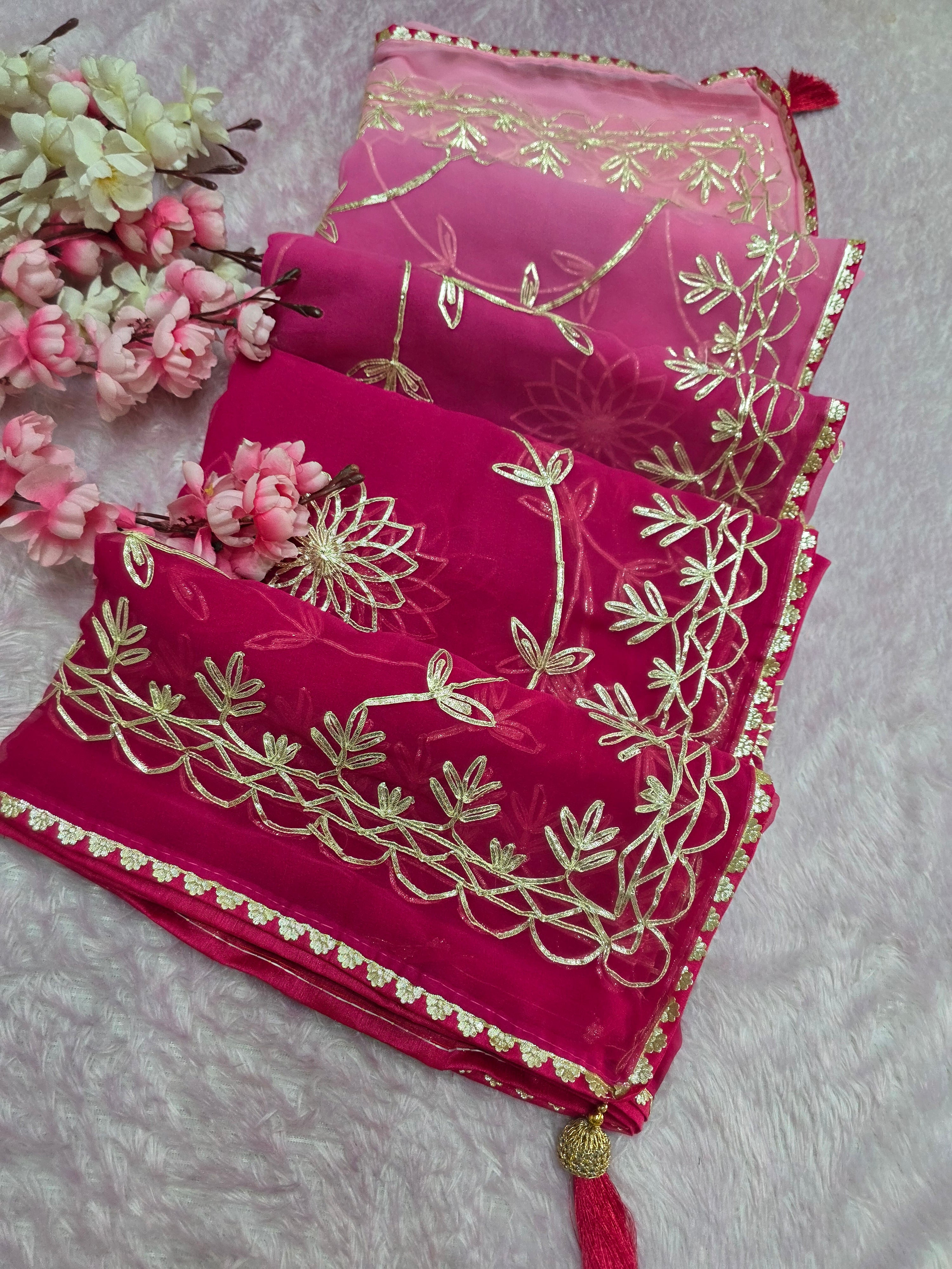 969003 Rajwadi Party Wear Royal Georgette Saree with Gotapatti Work - Pink Rani