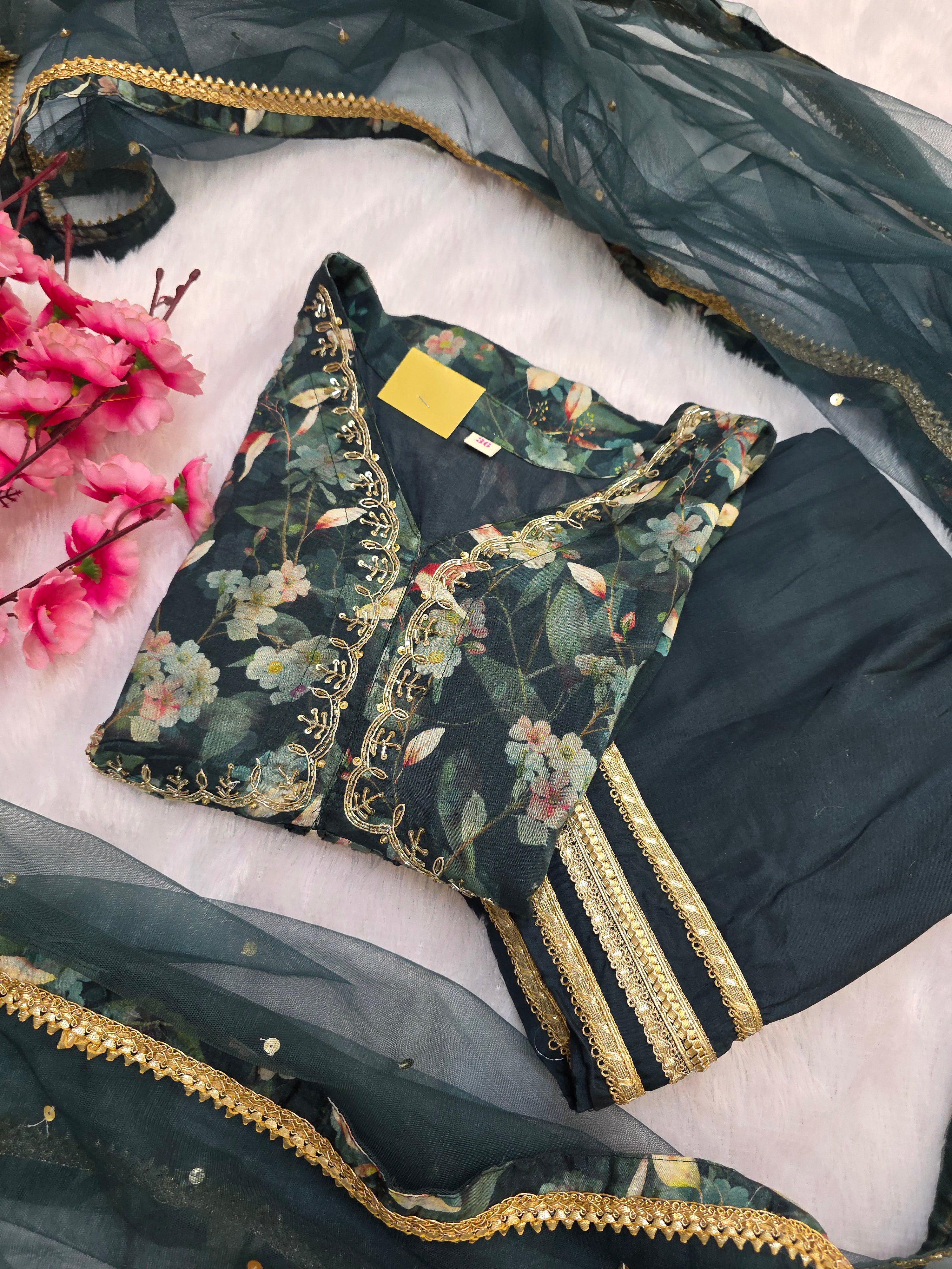 893009 Designer Green Color Fancy Peplum Sharara Set C81002