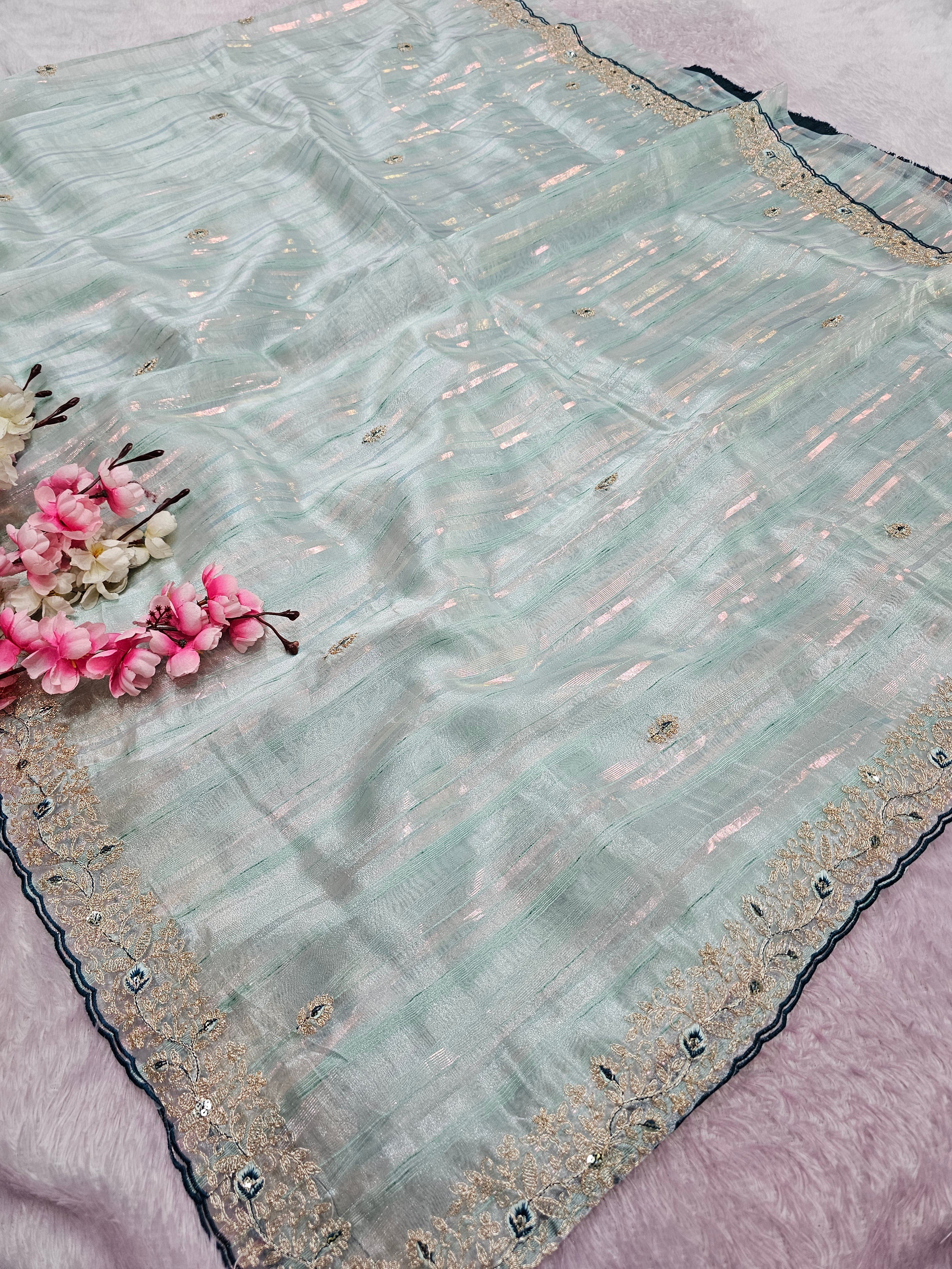 11281 Designer Tissue Organza Fabric Saree with Pitta Work