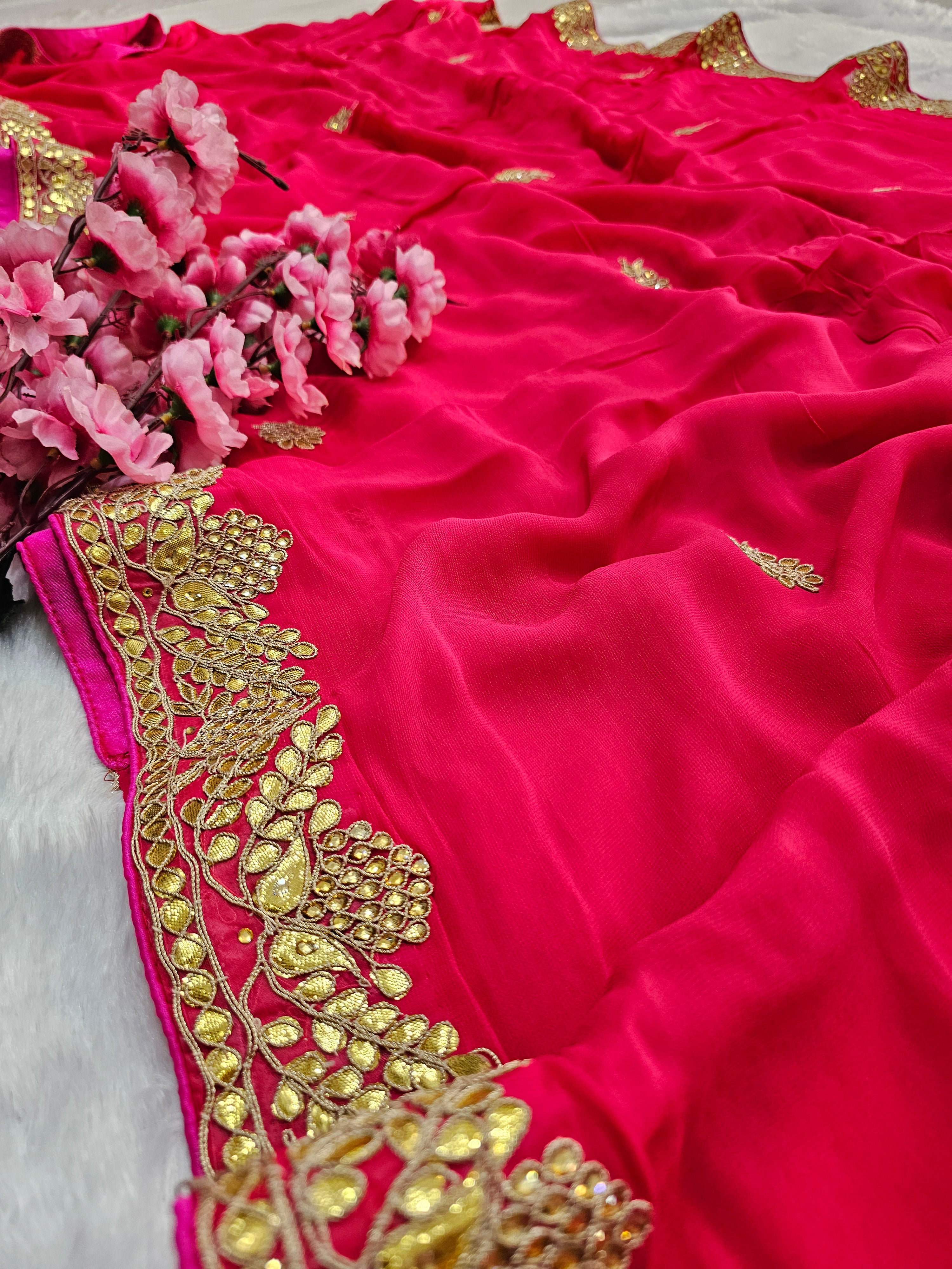 782016 Rajasthani Gota Patti Pure Georgette Saree - Rani