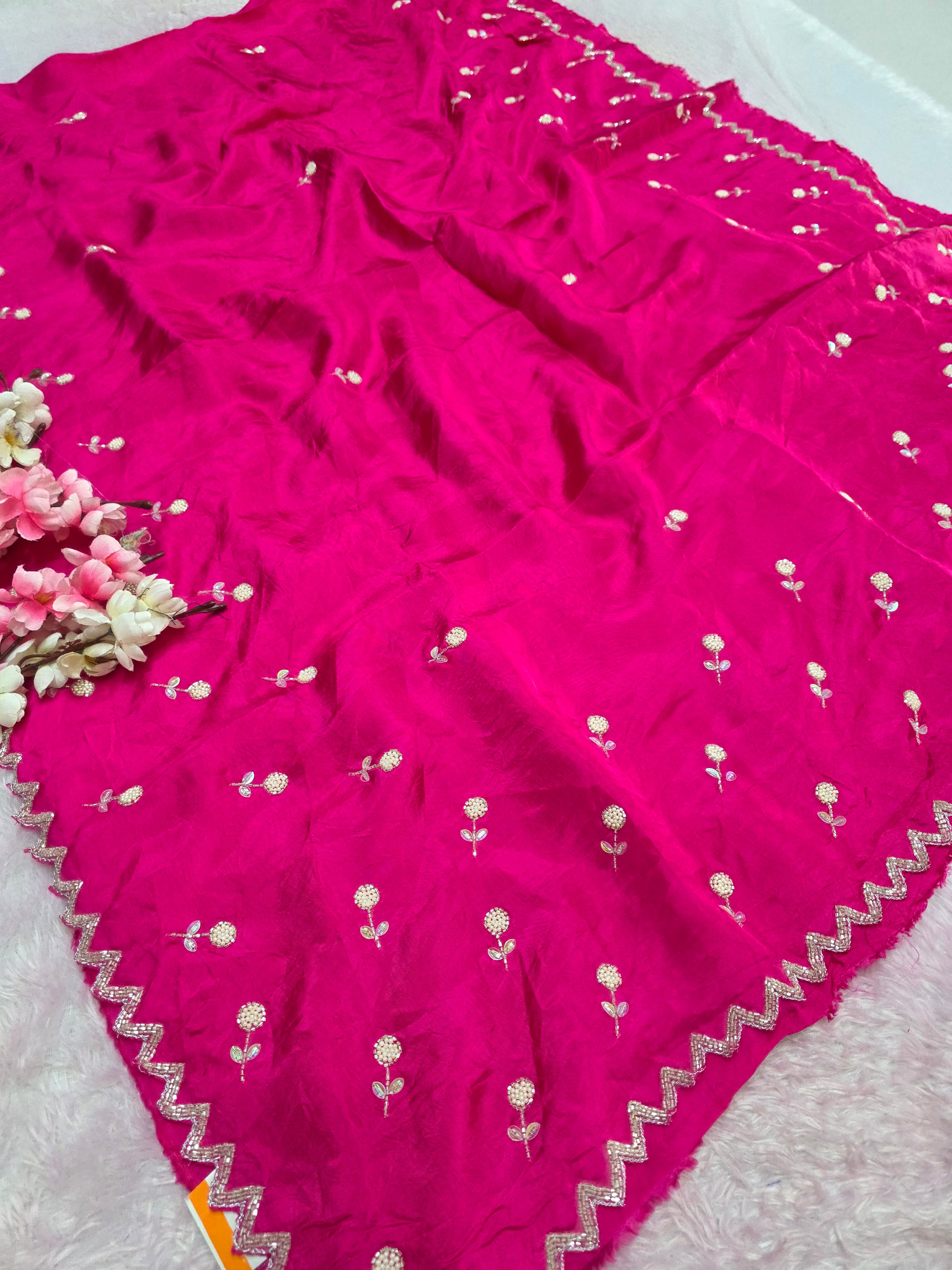 103704 Pure Upada SIlk Designs Party Wear Saree with Pearl and Cutdana Work - Rani