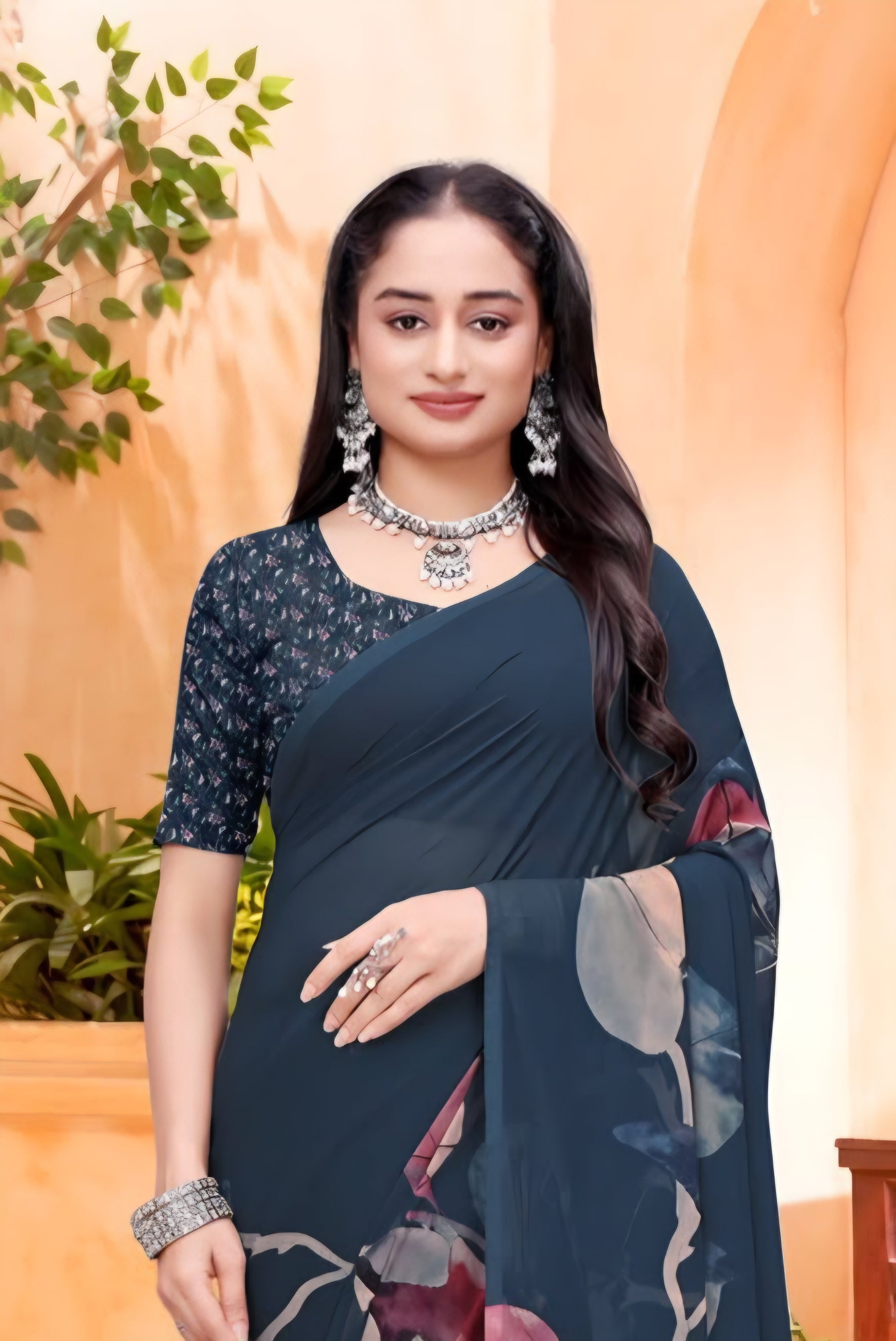 2355 Very Soft Georgette Flower Print Saree