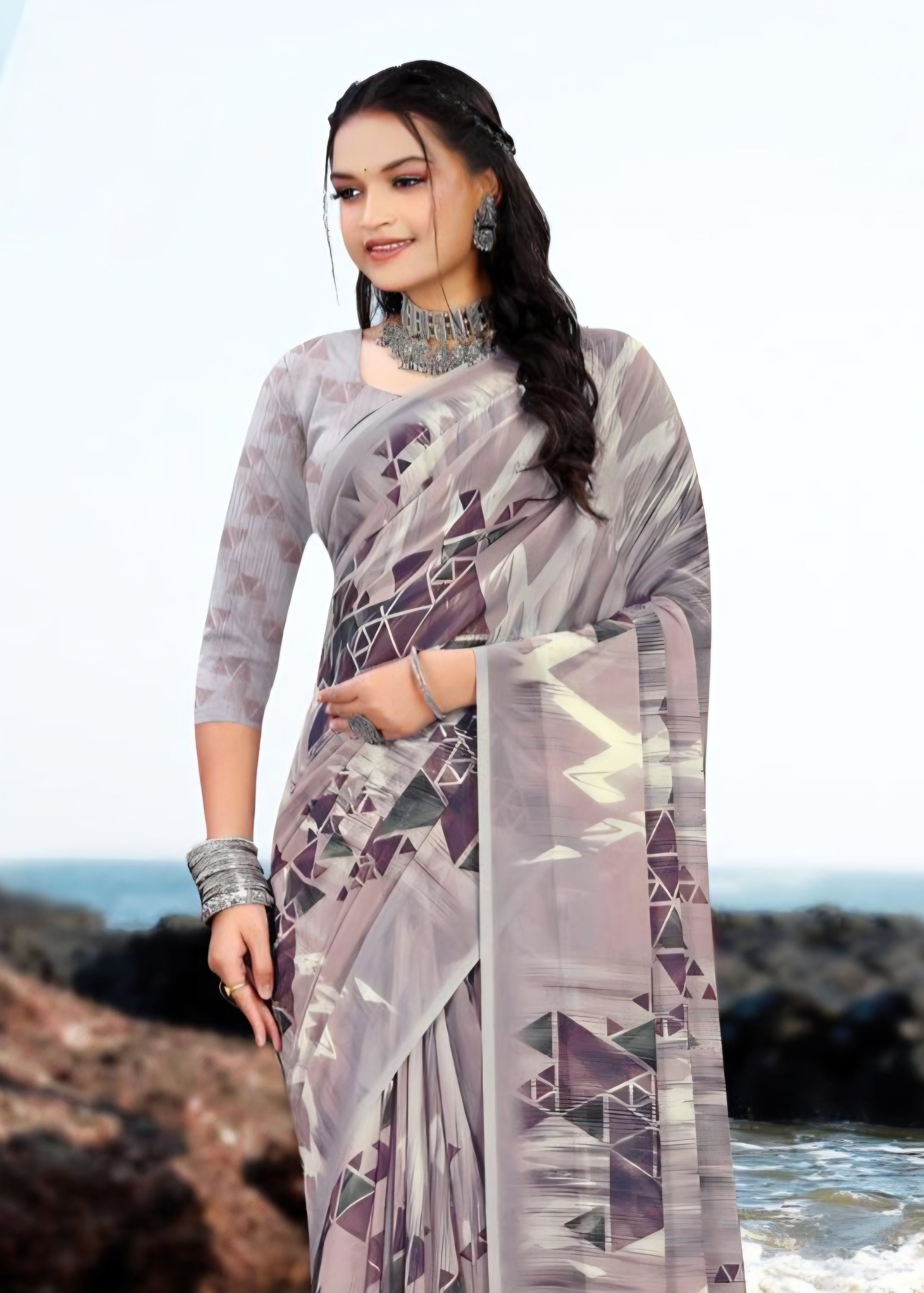 626009 हैवी जॉर्जेट डिजिटल प्रिंट साड़ी