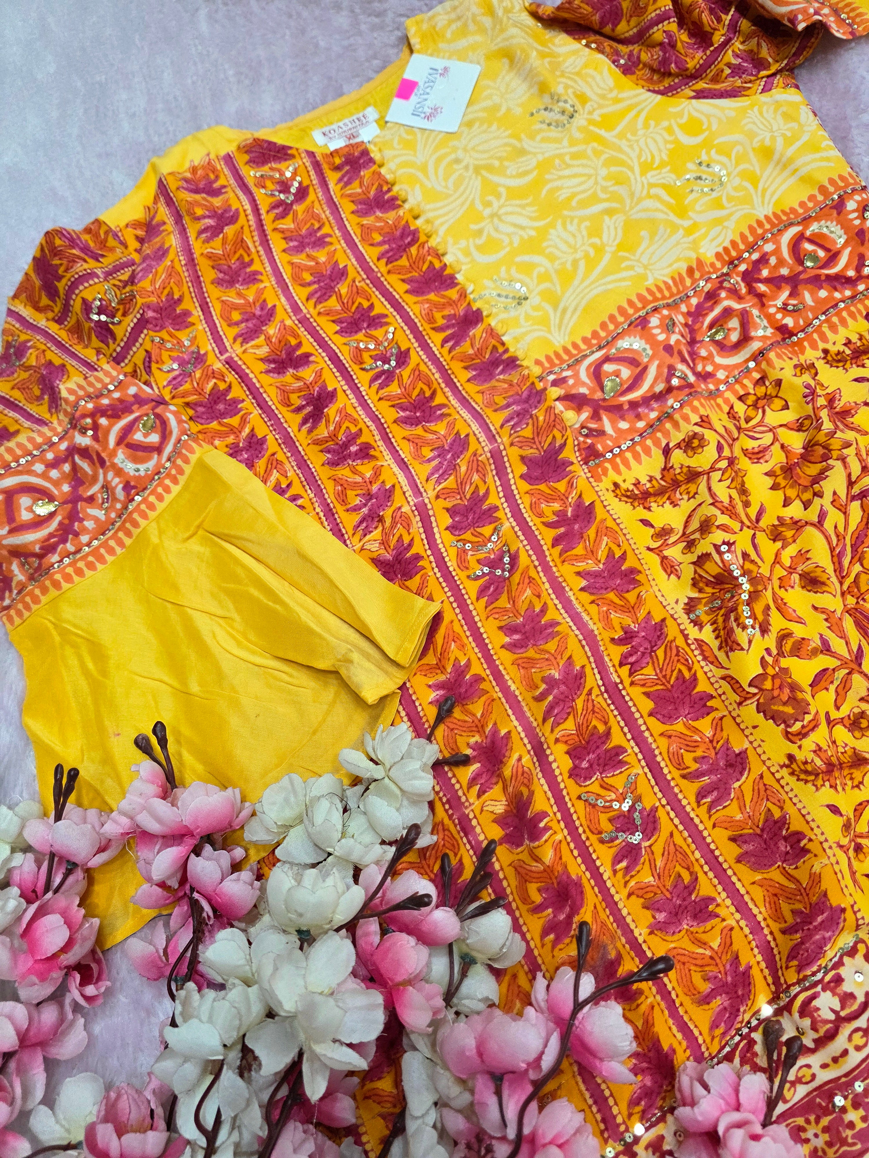 977004 Party Wear Hand block Print Designer Straight Kurti with Sequence Work