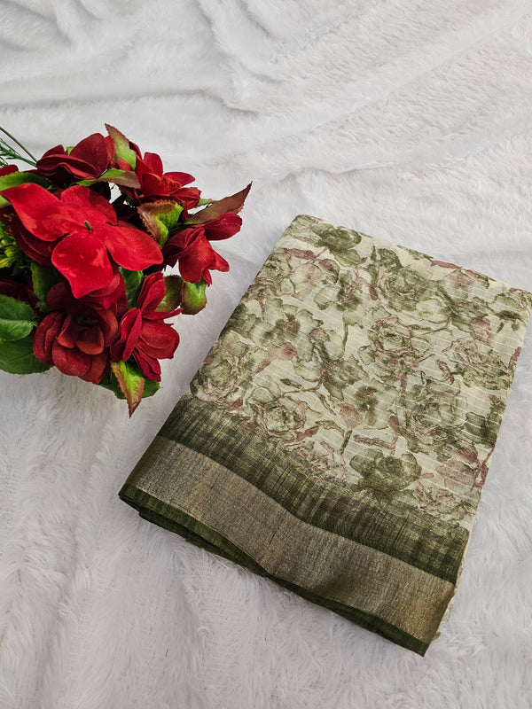 764003 Unique Soft Linen Cotton Printed Saree