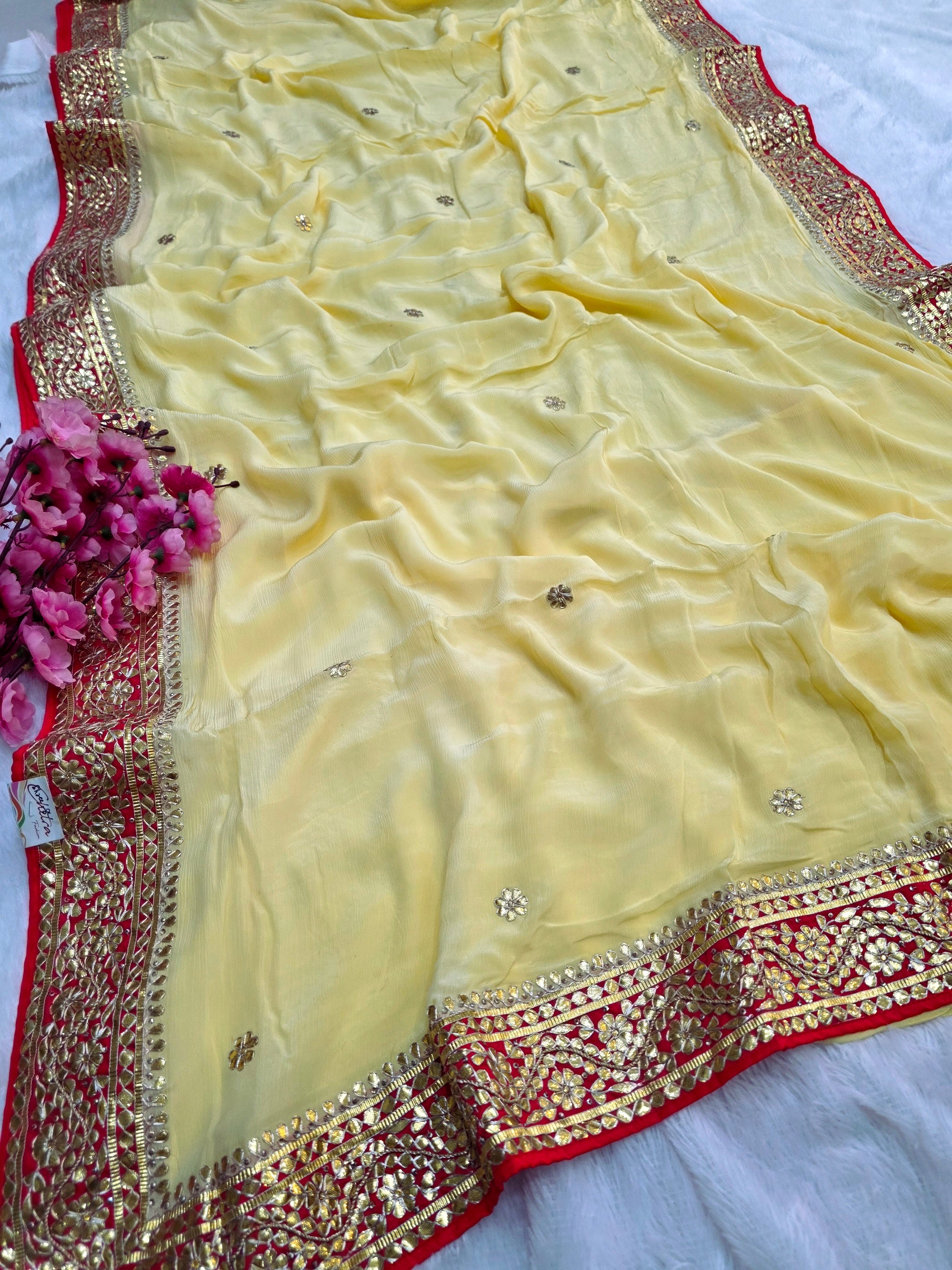 157001 शुद्ध रूसी सिल्क पार्टी वियर डिजाइनर साड़ी भारी कटदाना काम के साथ 