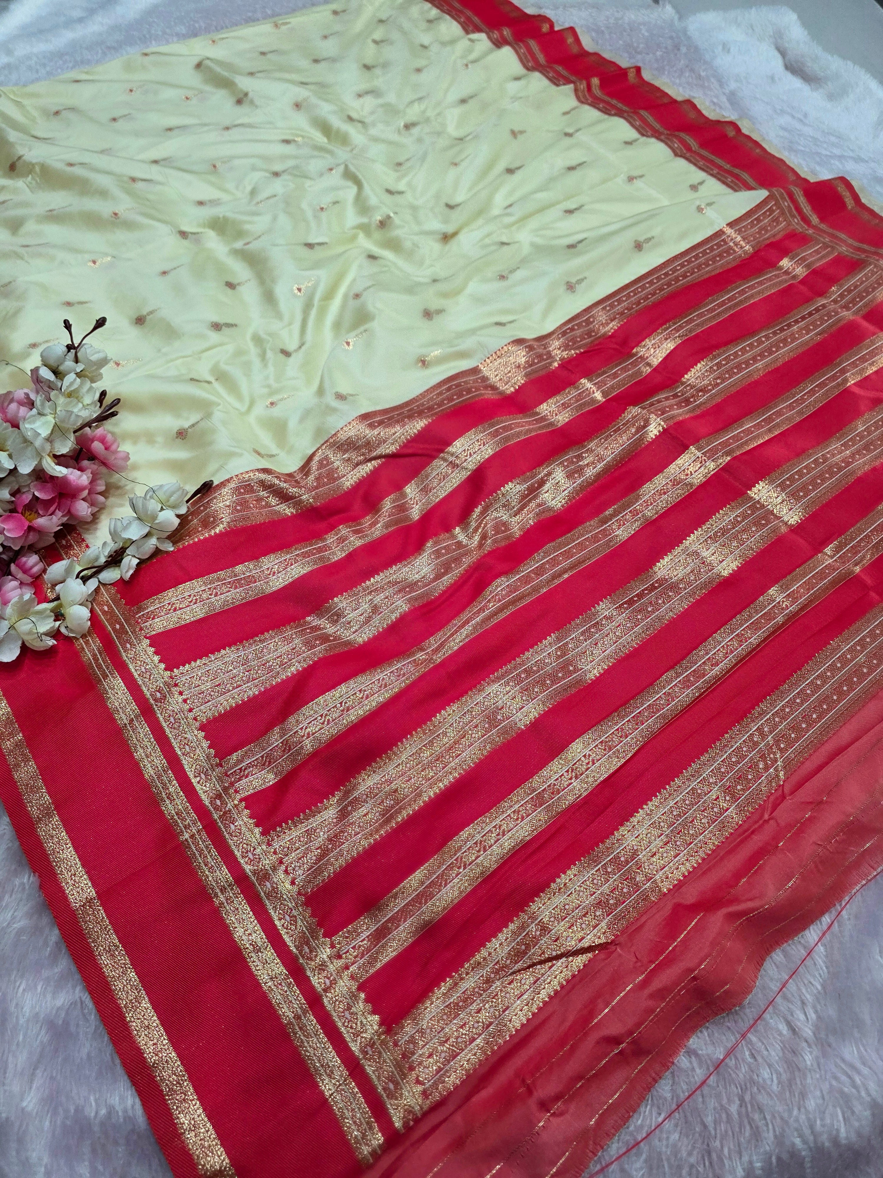 992005 Banarasi Soft Silk Saree with Small Buti - Red White