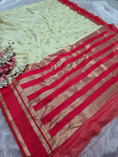 992005 Banarasi Soft Silk Saree with Small Buti - Red White