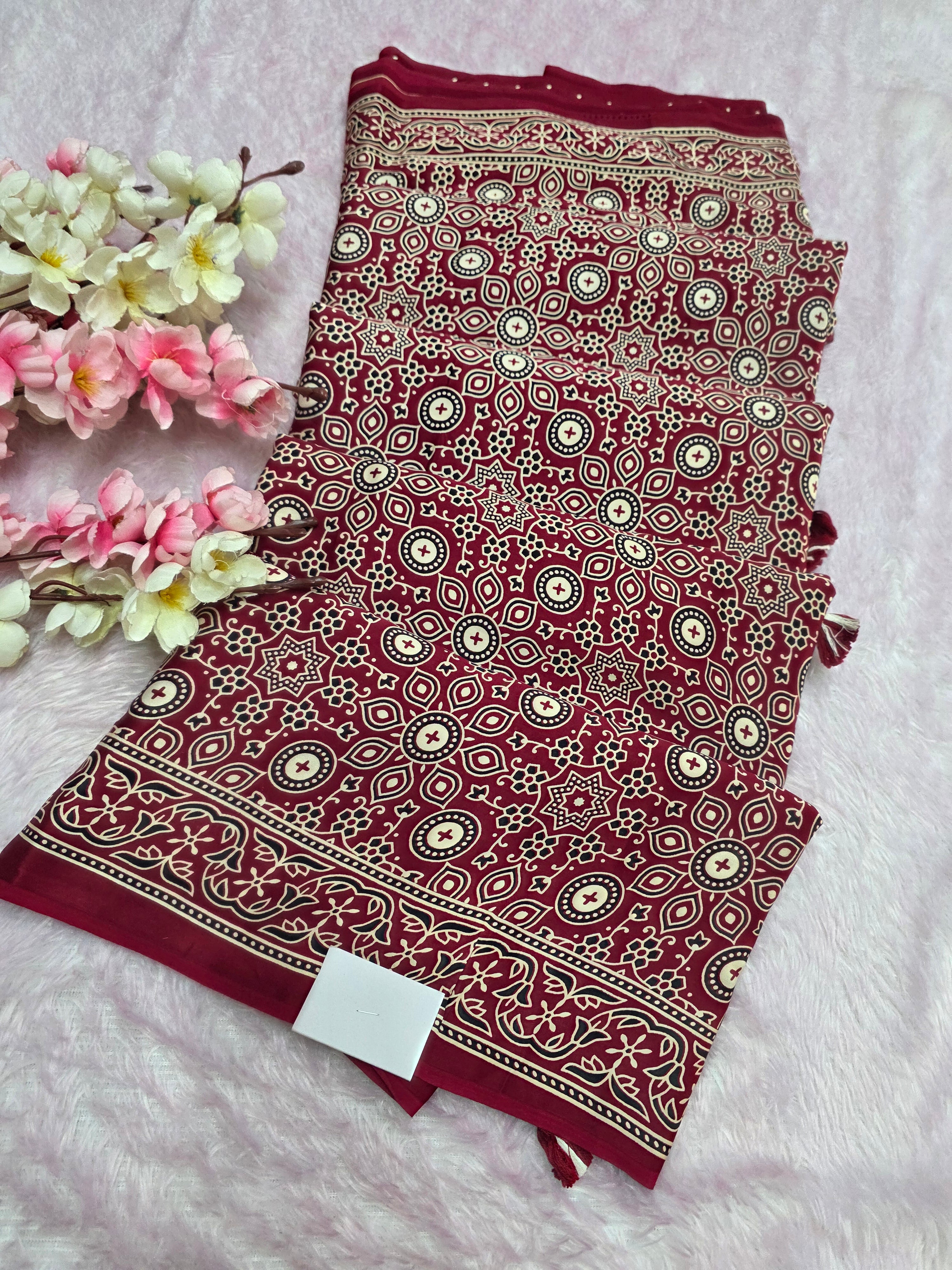 947001 Traditional Ajrakh Print Modal Silk Saree without Zari Pallu 2749