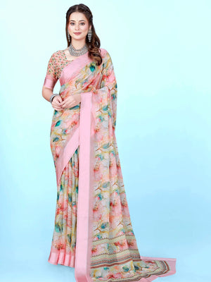 943012 Exclusive Flower Printed Crepe Silk Saree with Satin Border