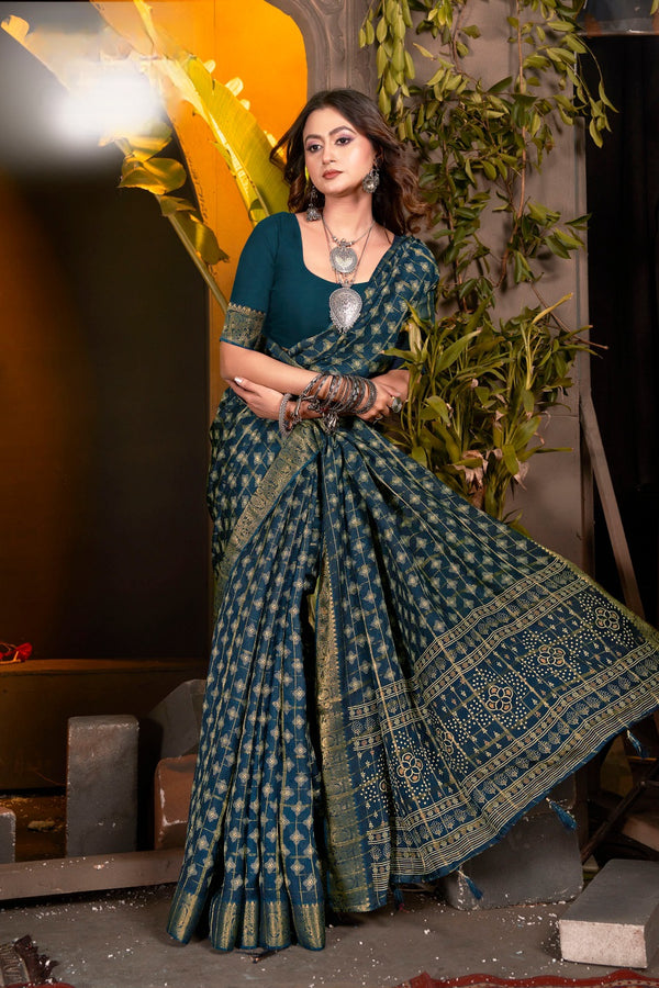 919002 Banarasi Georgette Crepe Silk Saree with Banarasi Border - Navy Blue