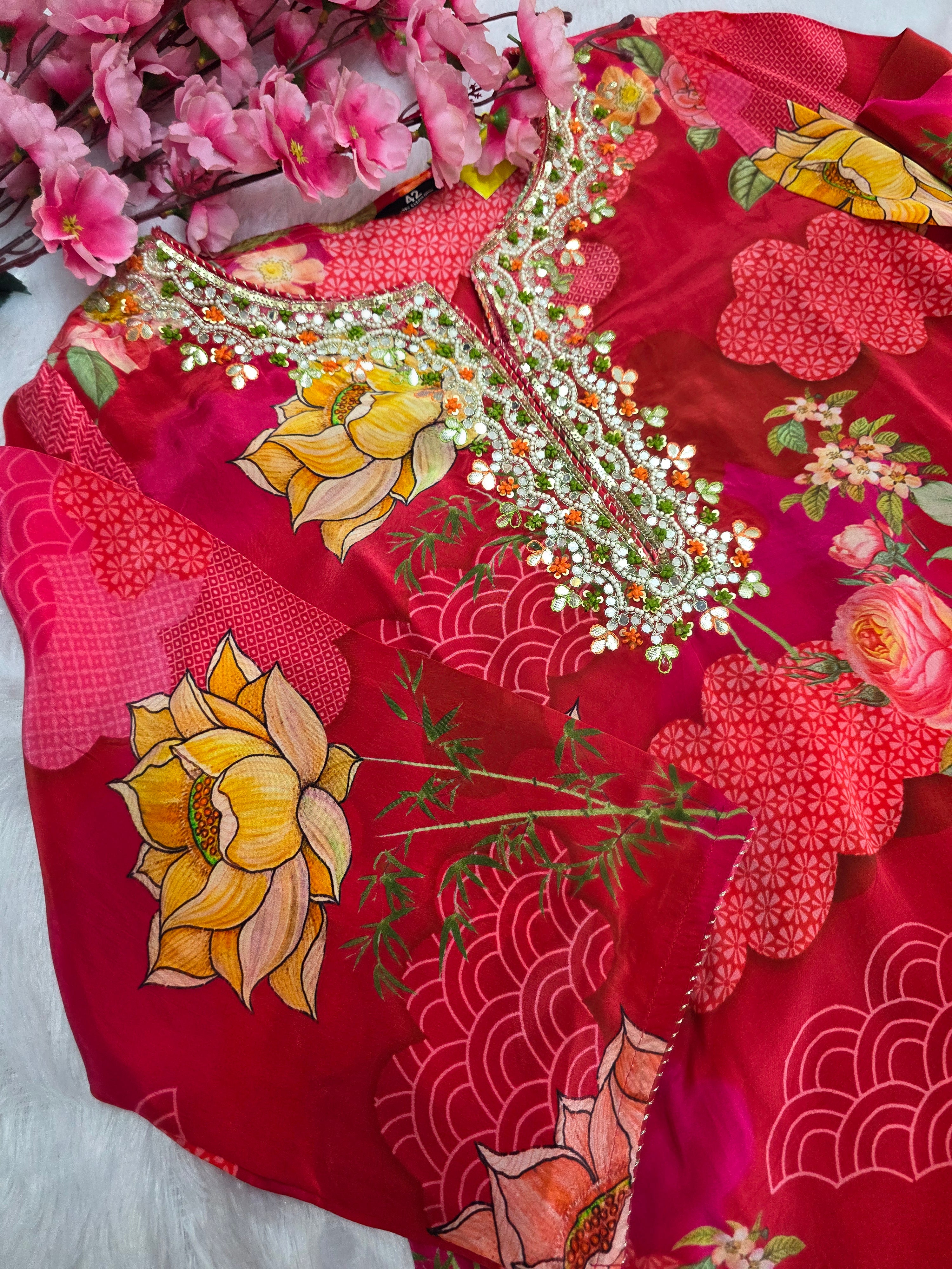 C77008 Exclusive Stylish Flower Print Pure Crepe Silk Dress