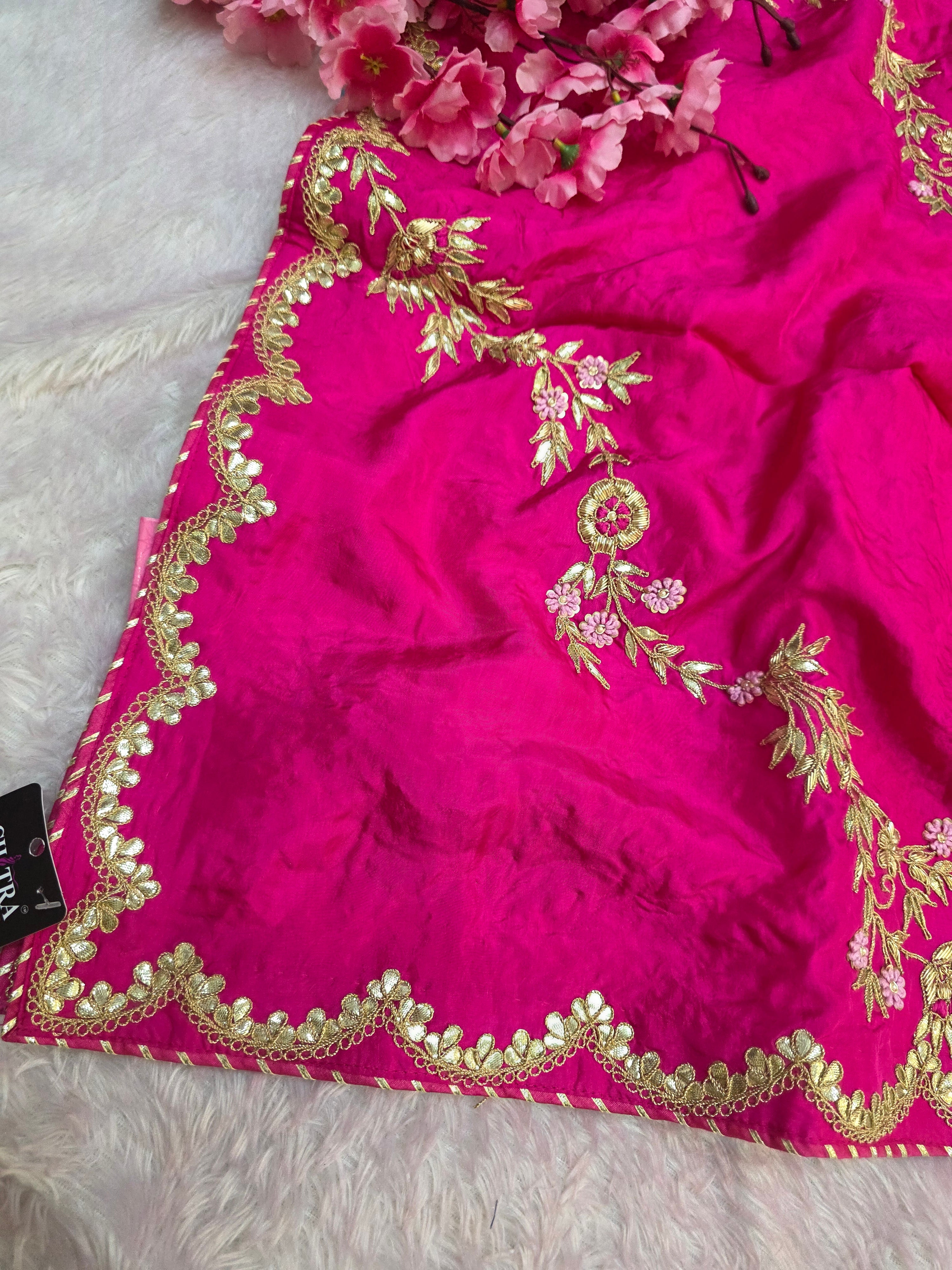 9629 Traditional and Stylish Pure Russian Silk Rani Color Saree with Hand Zardosi Work