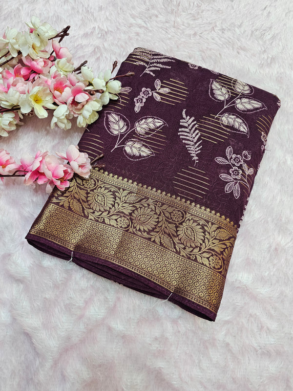 919005 Banarasi Georgette Crepe Silk Saree with Banarasi Border - Wine