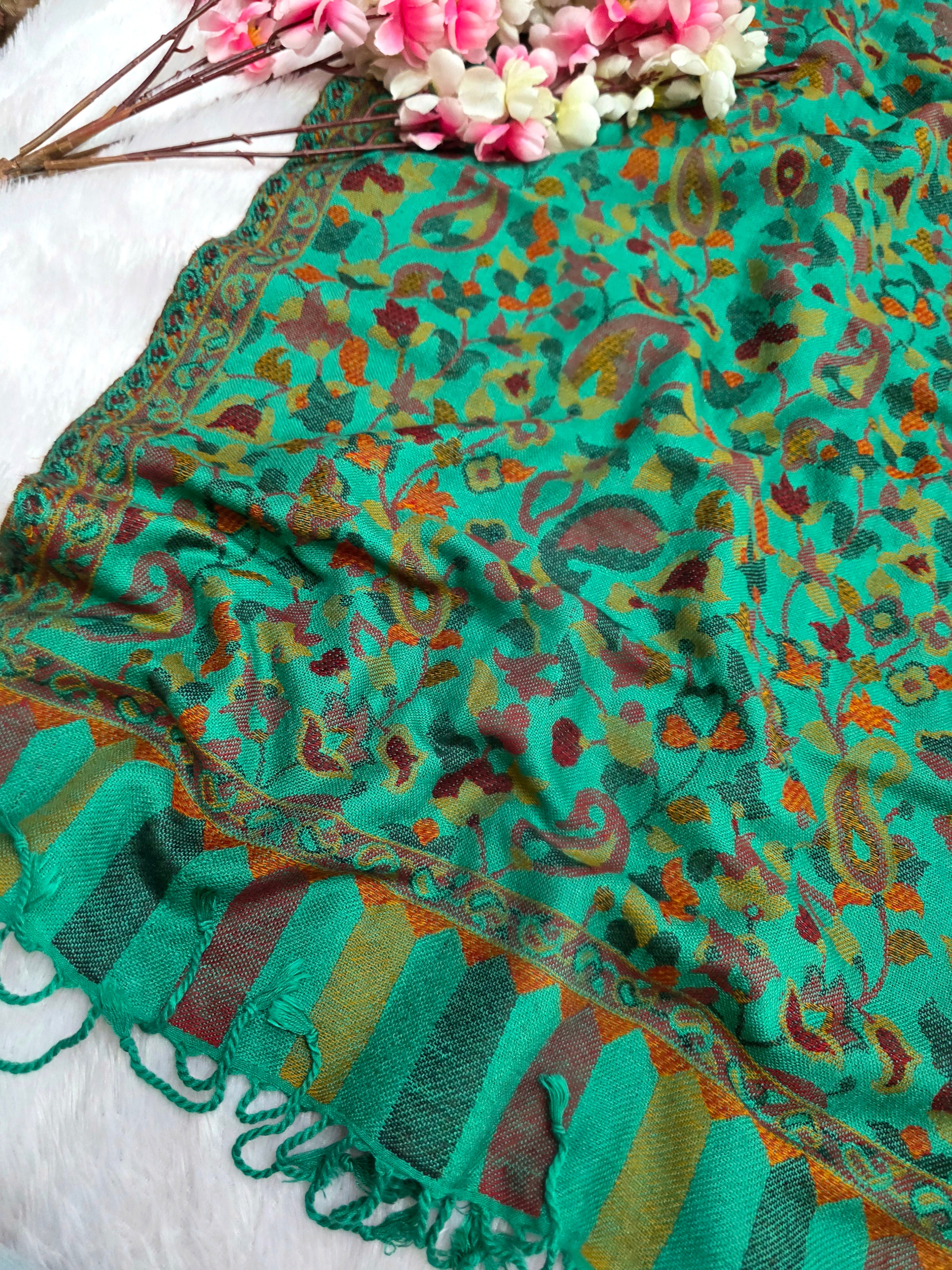 10399 Very Soft and Worm Woolen Shawl - Teal Green