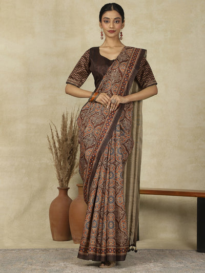 970006 Traditional Ajrakh Print Kozy Silk Light Weight Saree