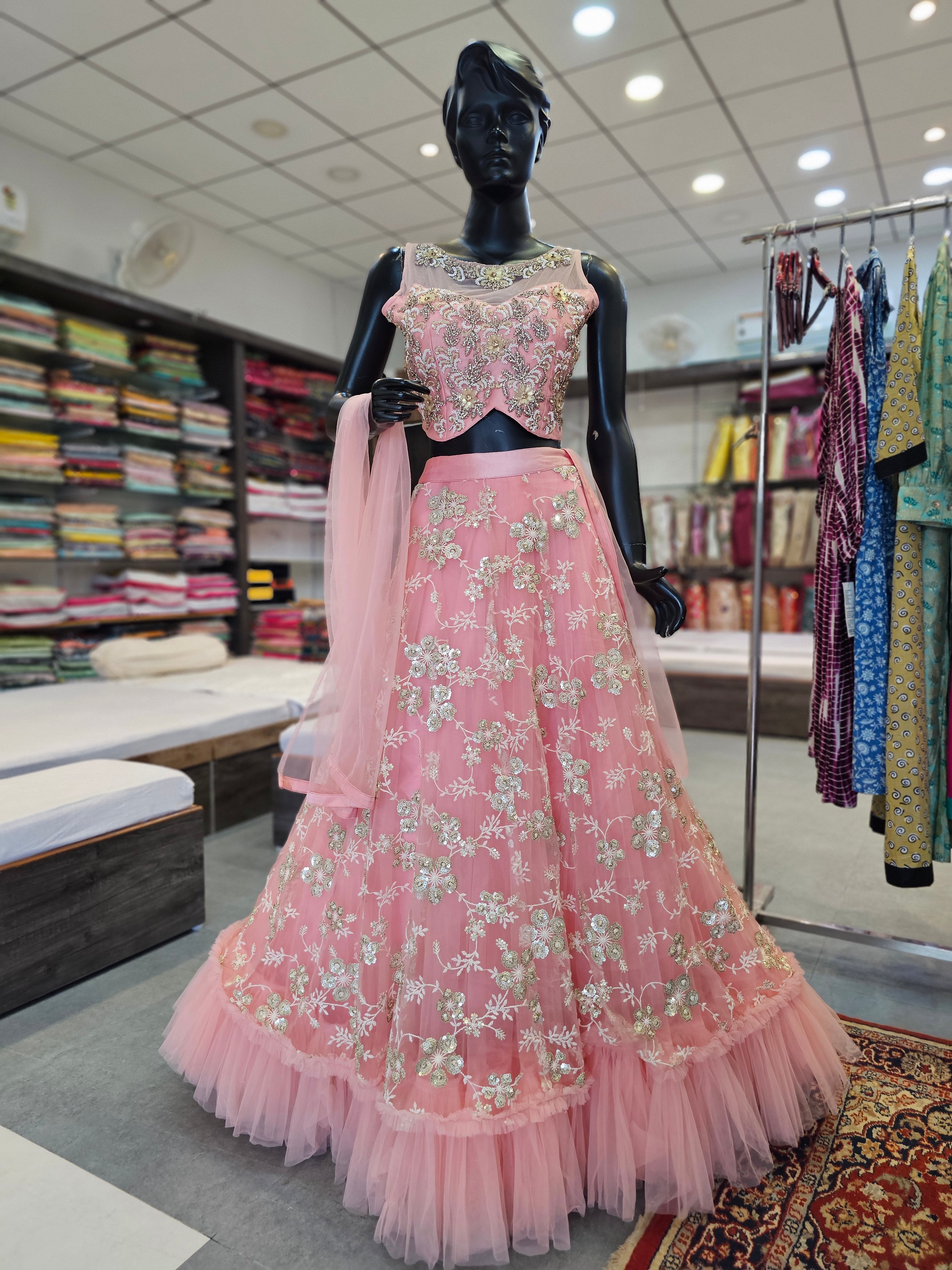 9340 Designer Lehenga with Sequence Work and Stylish Stitched Blouse With Net Dupatta