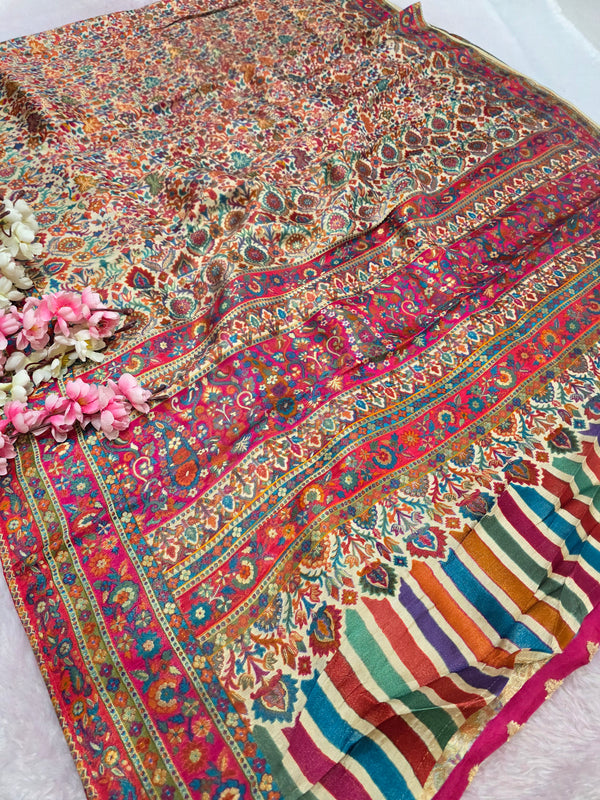 2398 Exclusive Pashmina Kashmiri Work Pure Kashmiri Natural Viscos Silk Saree