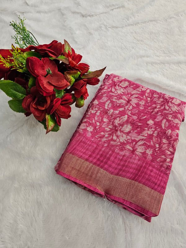 764001 Unique Soft Linen Cotton Printed Saree