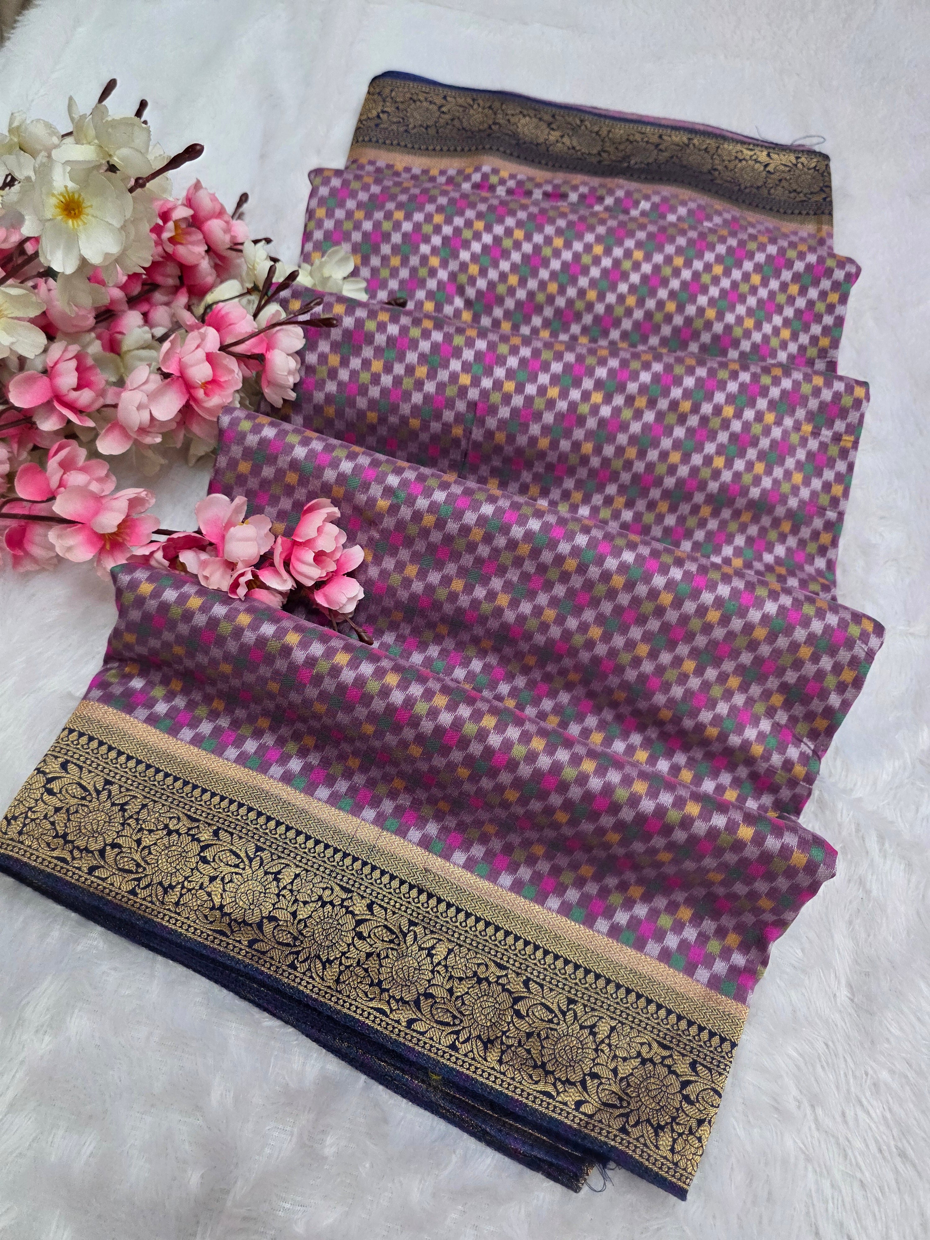 533003 Pure South Silk Saree With Ikkat and Minakari Work - Purple