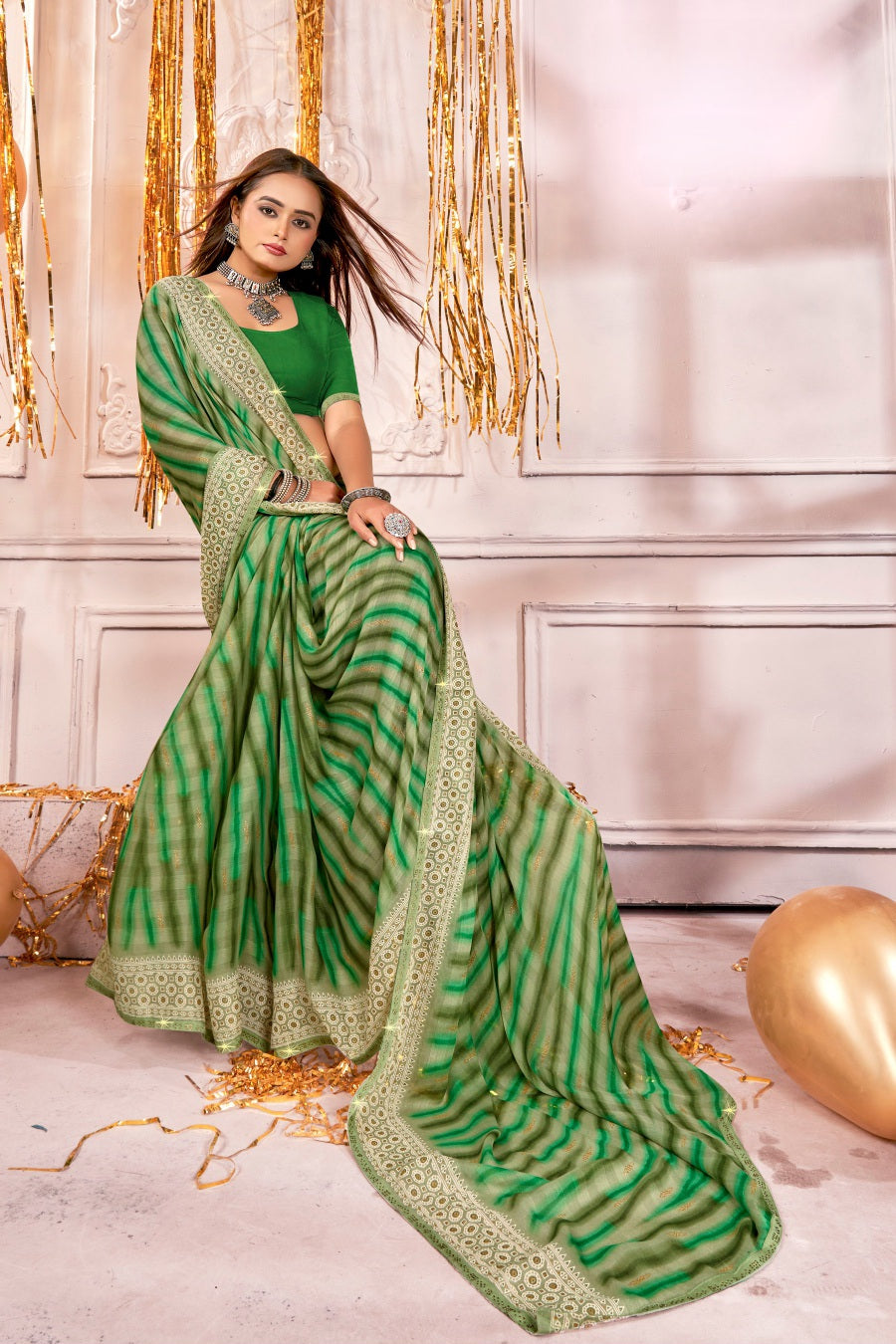 920004 Very Soft Crepe Silk Printed Saree - Green