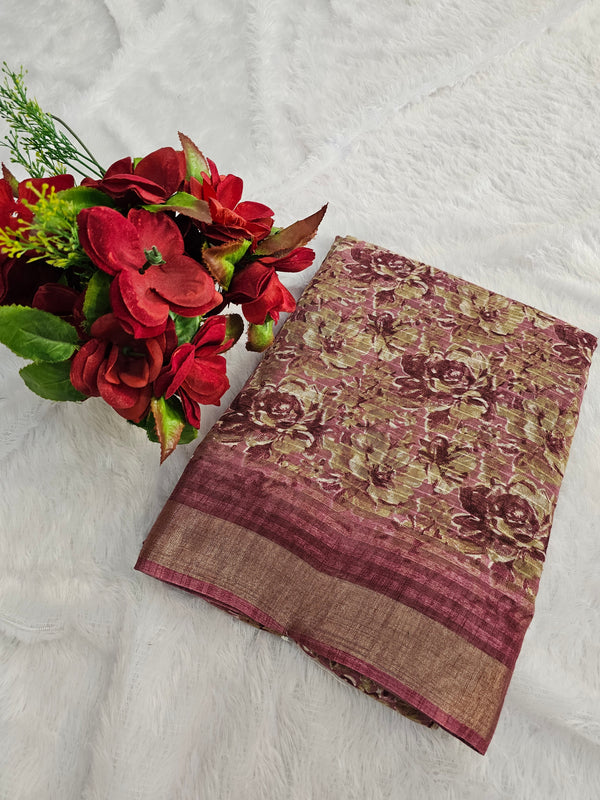 764002 Unique Soft Linen Cotton Printed Saree