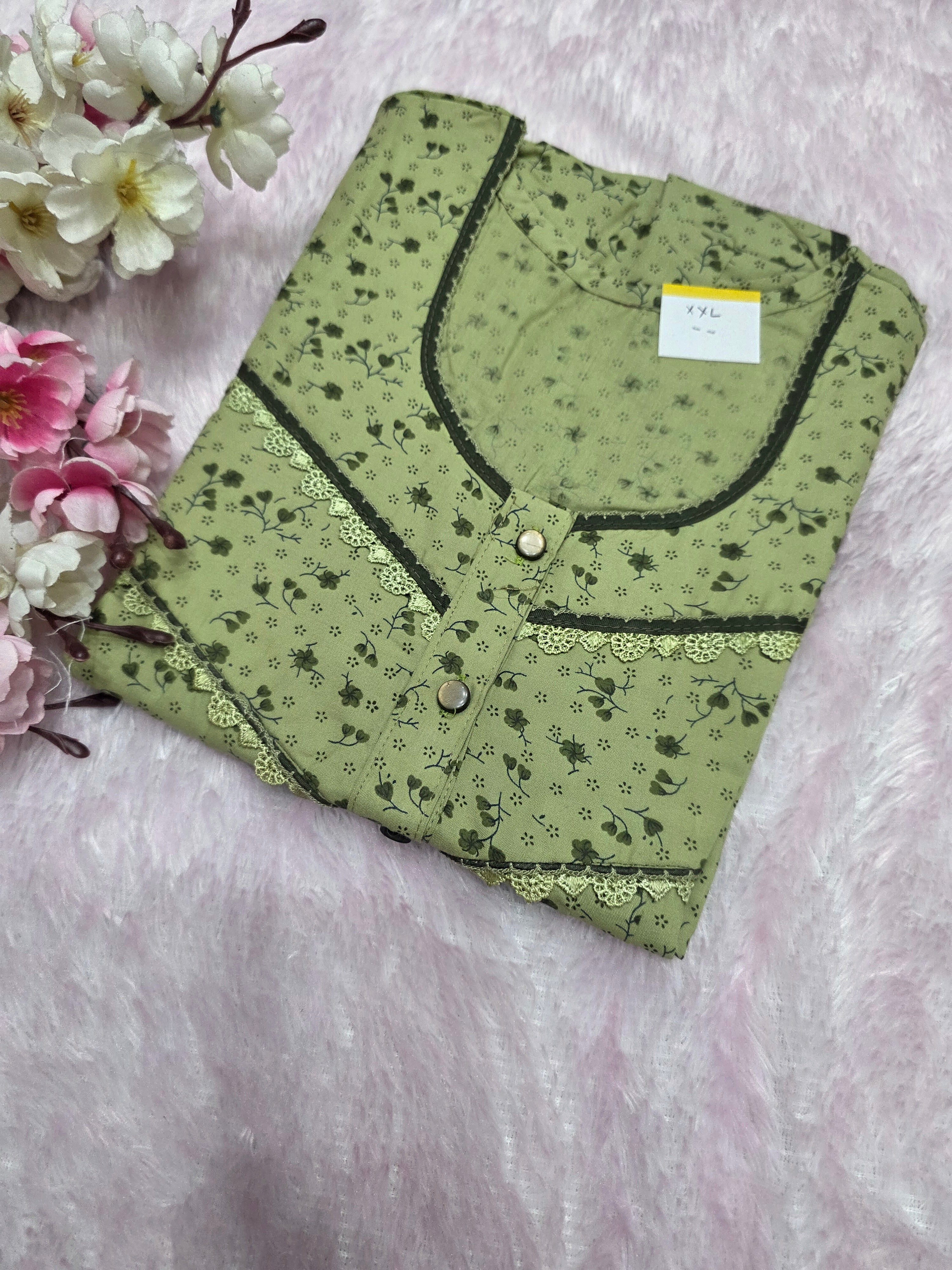 888011 Very Soft And Comfortable Night Gown with One Side Pocket - Green