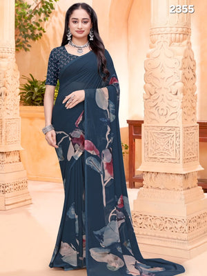 2355 Very Soft Georgette Flower Print Saree