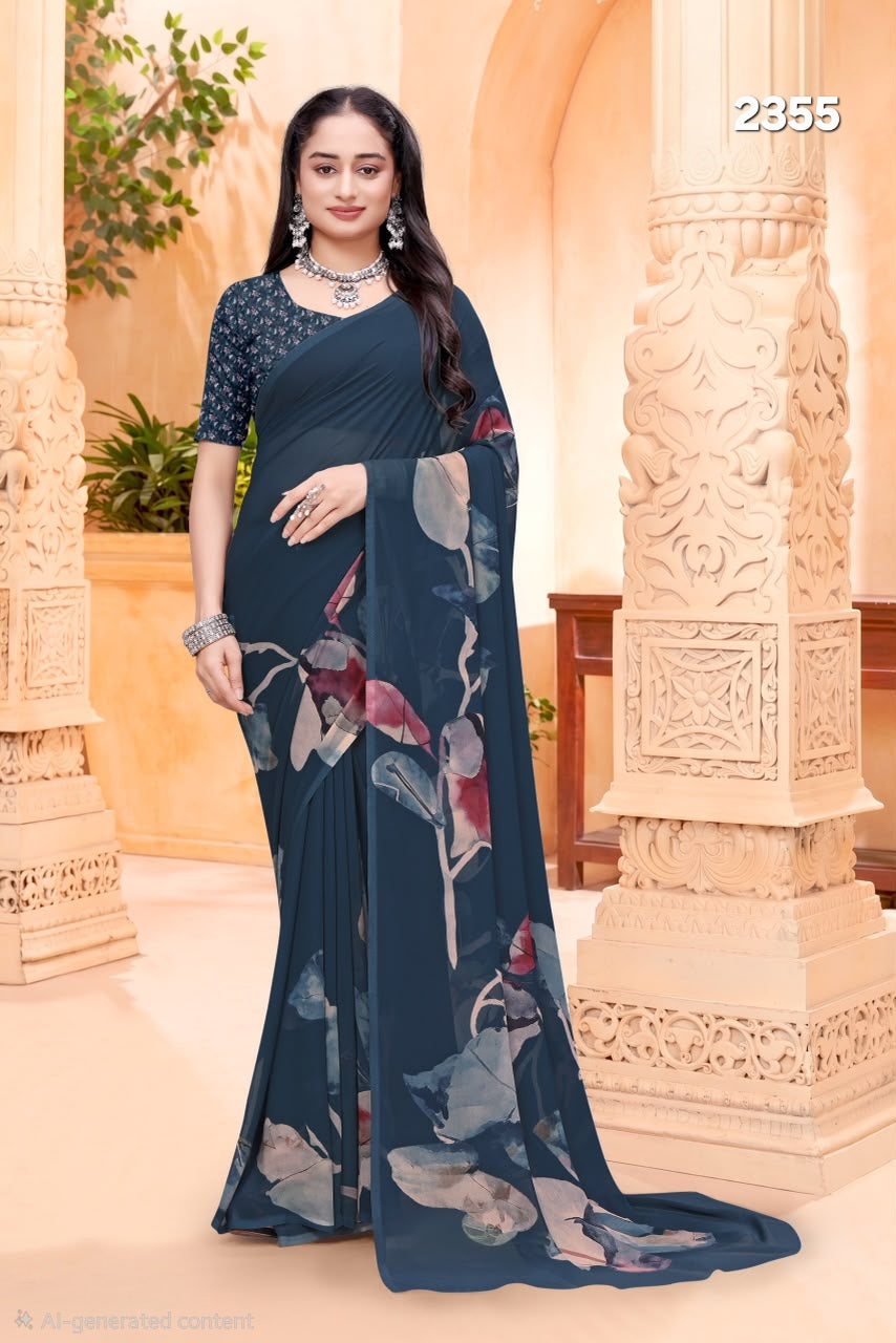 2355 Very Soft Georgette Flower Print Saree