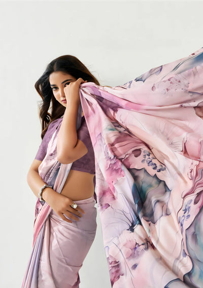 101306 Bollywood Style Digital Print Soft Italian Crepe Silk Saree