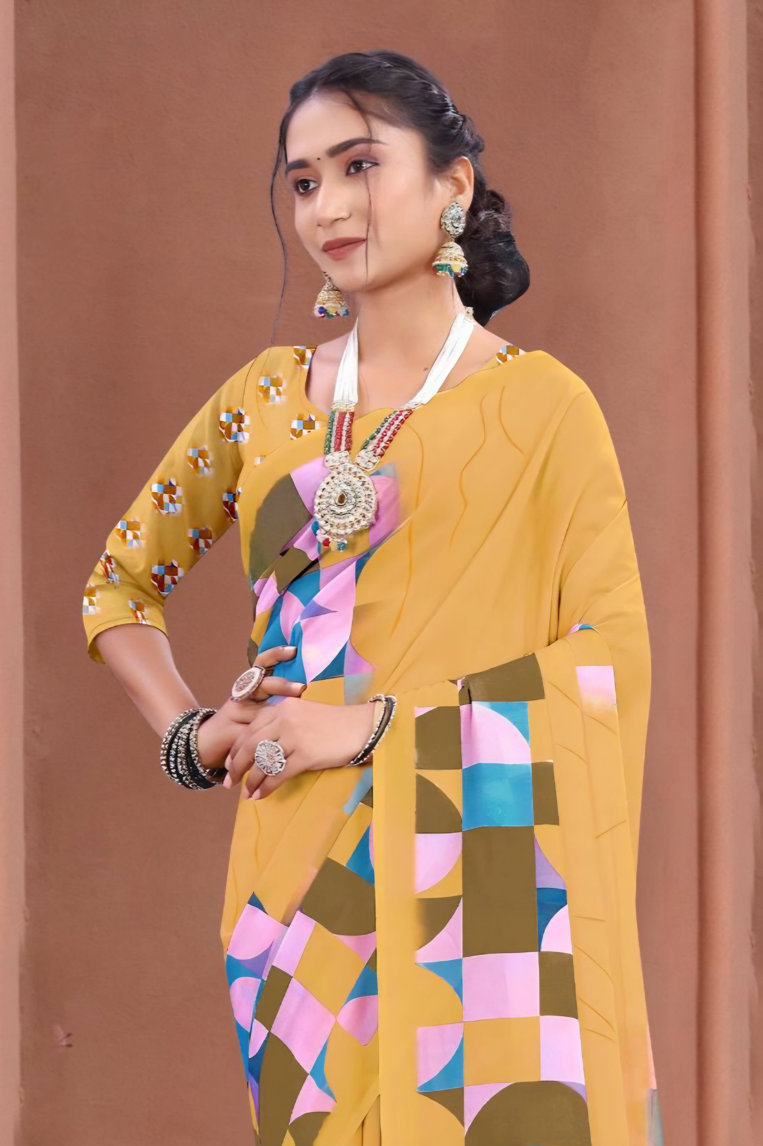 102901 Chitra Special Digital Print Georgette Crepe Saree