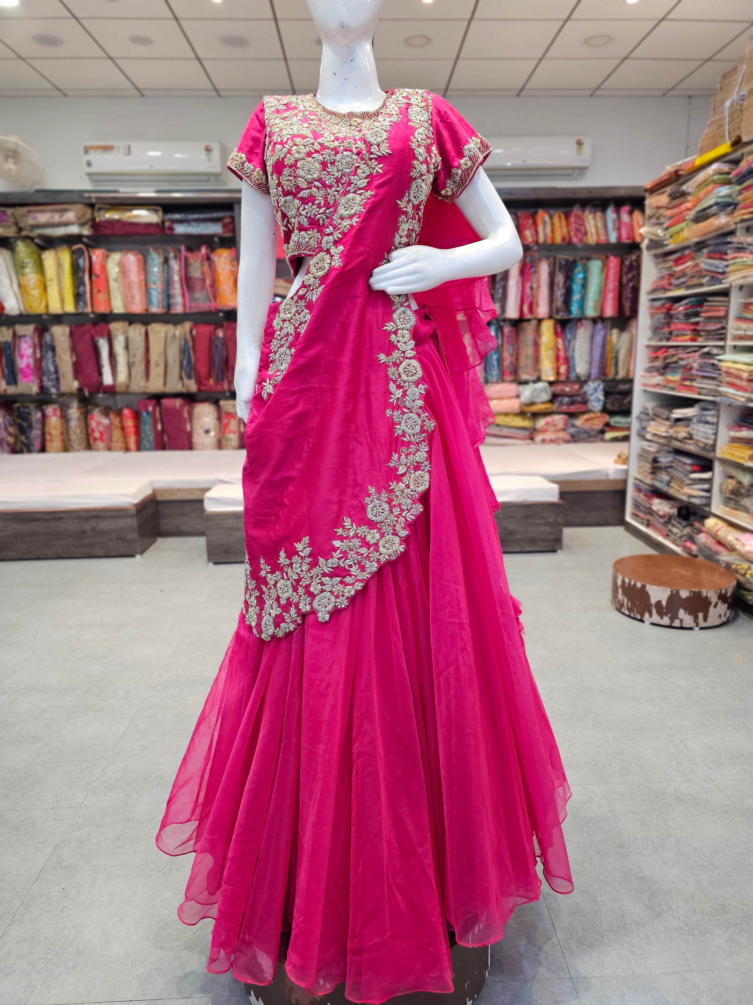 8979 Premium Organza Lehanga Dress with Heavy Blouse and Ready To Wear Stylish Dupatta