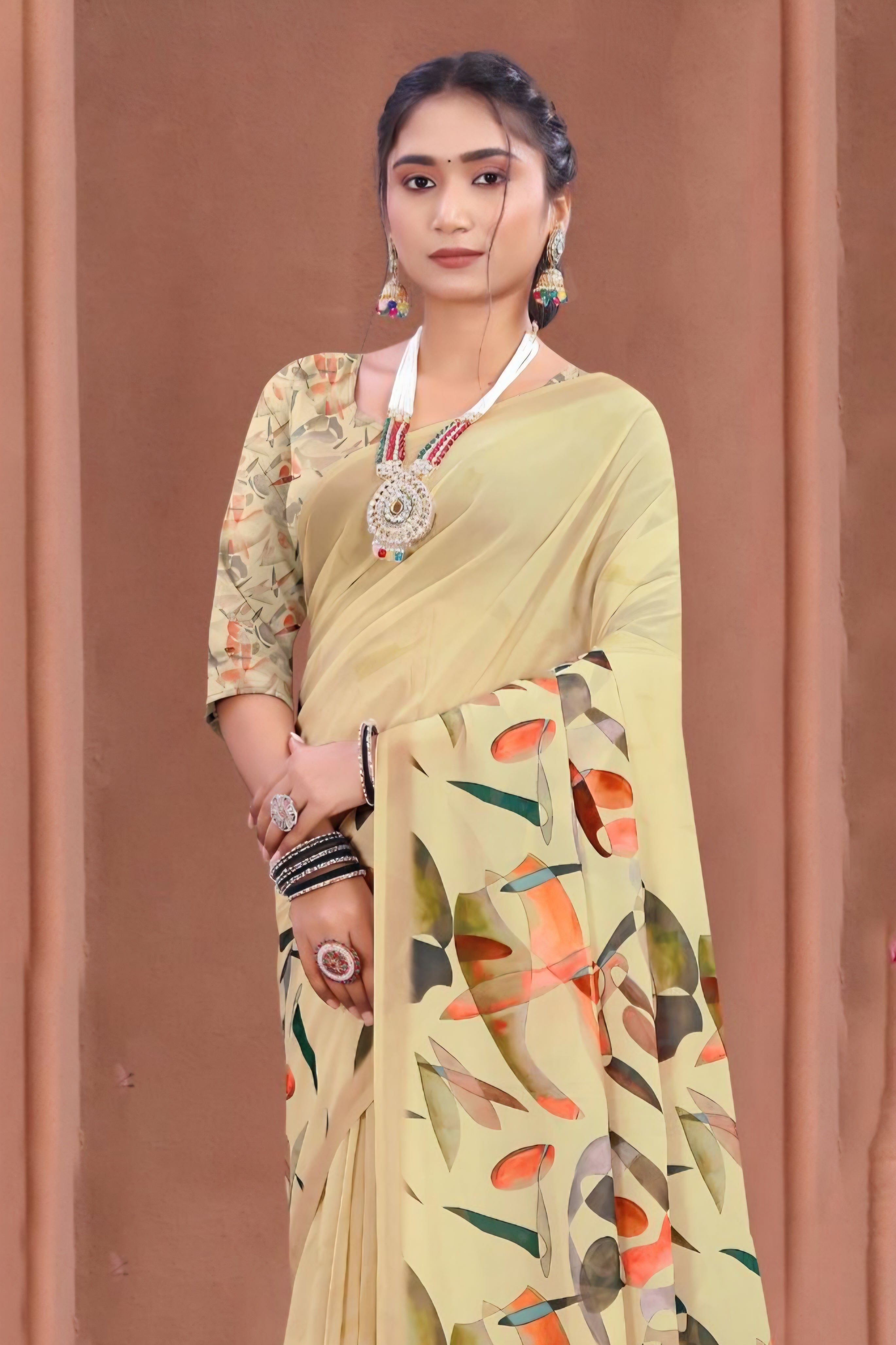 695012 डिजिटल फ्लावर प्रिंट जॉर्जेट क्रेप साड़ी