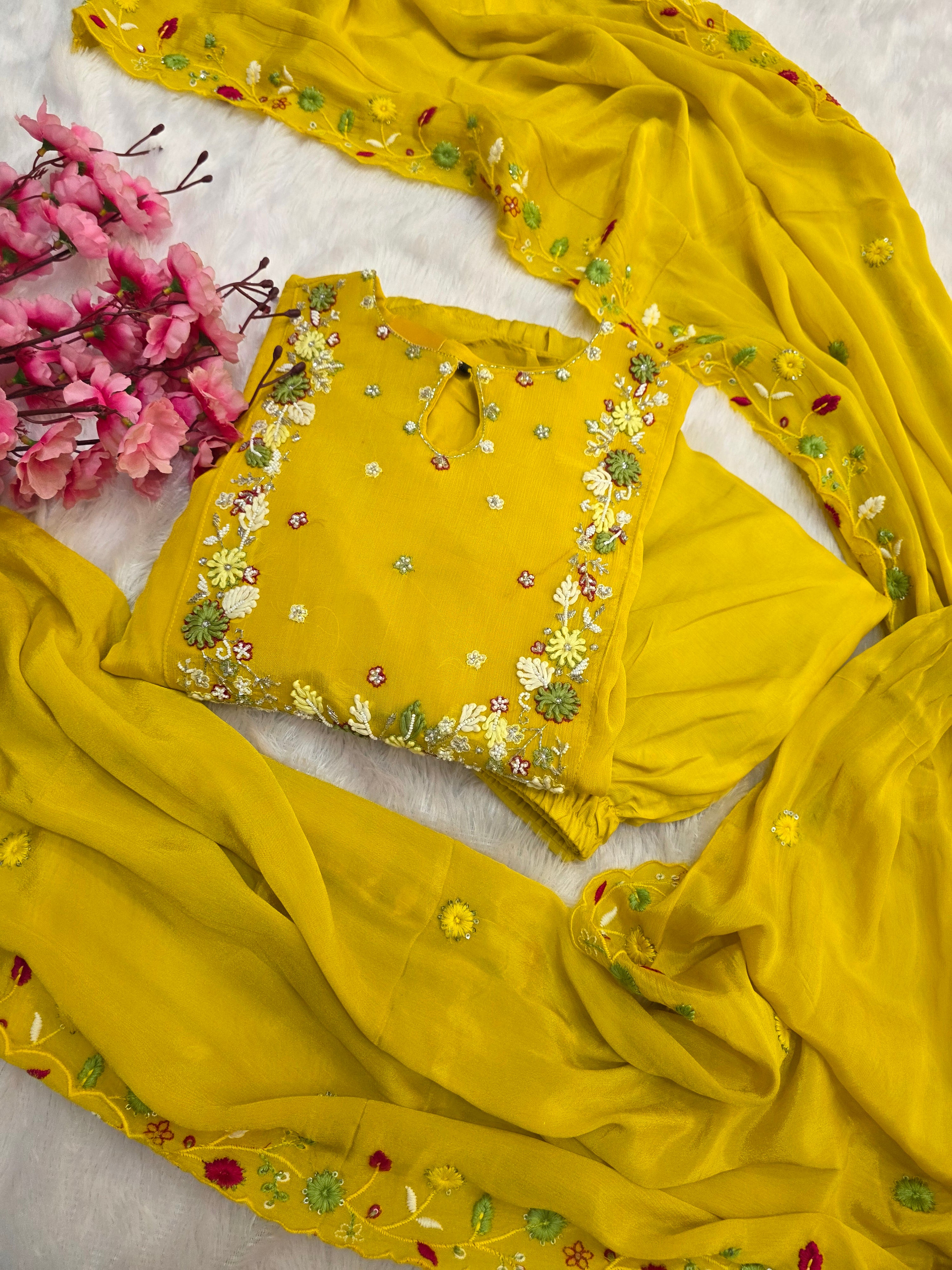 C81004 Designer Chinon Silk Dress with Sharara and Dupatta and Pant 1985