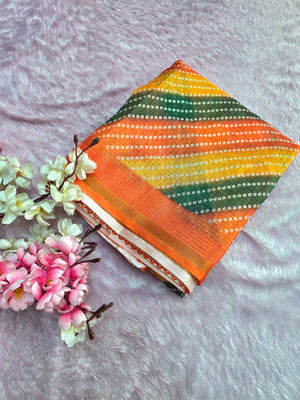 CA0831 Very Light Weight Bandhani Kota Doria Silk Lehriya Saree