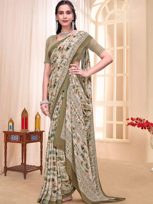 986005 Stylish Digital Print Very Soft and Premium Semi Italian Crepe Silk Saree