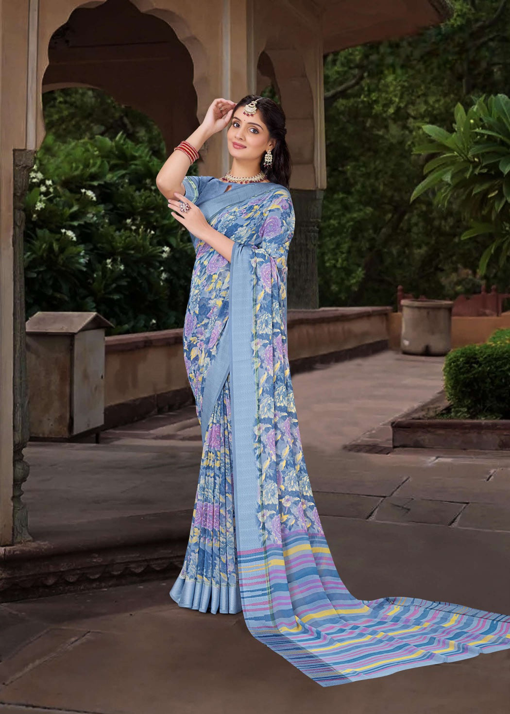 626009 हैवी जॉर्जेट डिजिटल प्रिंट साड़ी