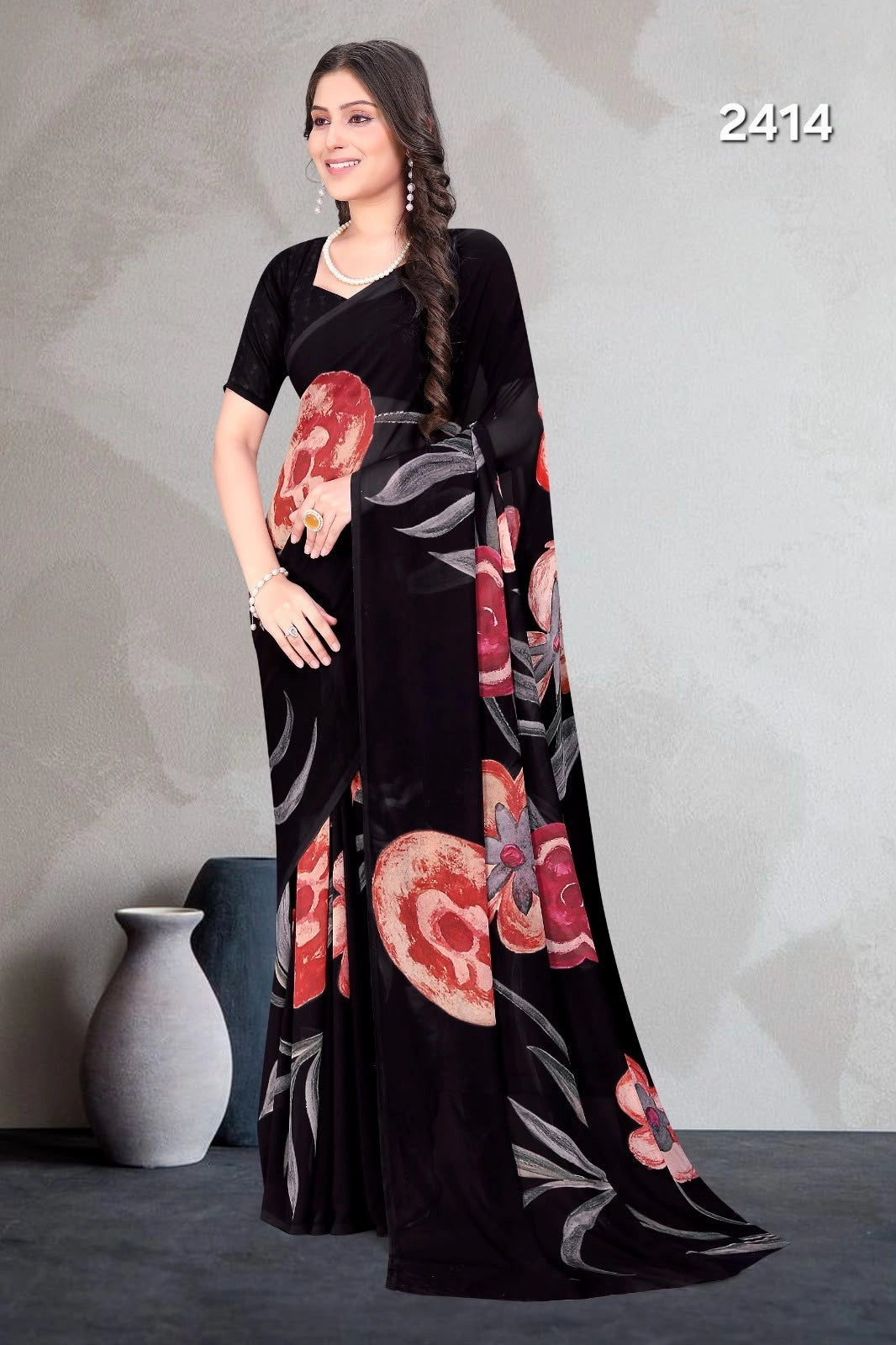 2414 Very Soft Georgette Flower Print Saree